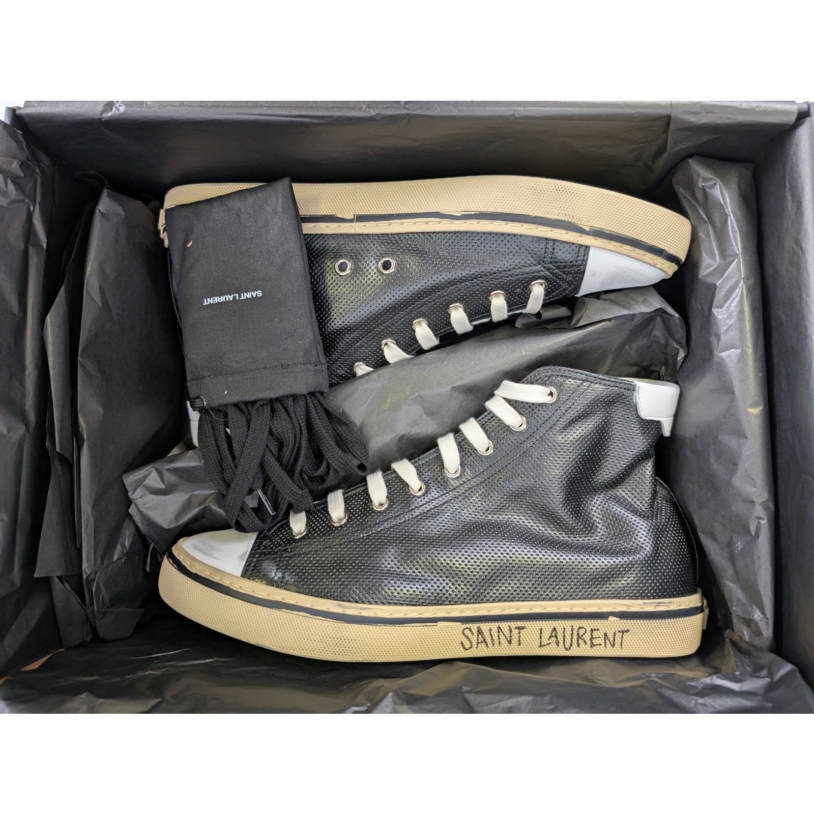 Saint Laurent Paris o1rshd1 Malibu Anilf Micr Boots Sneakers in Black/Beige Size US 9 / EU 42 - 15 Thumbnail