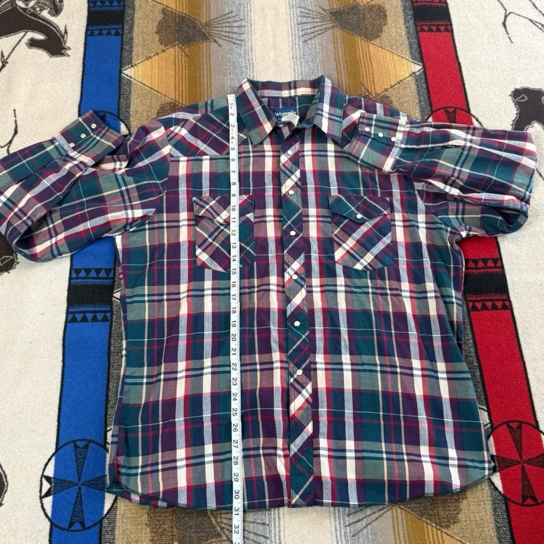 Wrangler VINTAGE Wrangler Western Pearl Snap Shirt XL Men Plaid 90s Cowboy Long Sleeve Buttoned Shirt Mens Size US XL / EU 56 / 4 - 6 Thumbnail