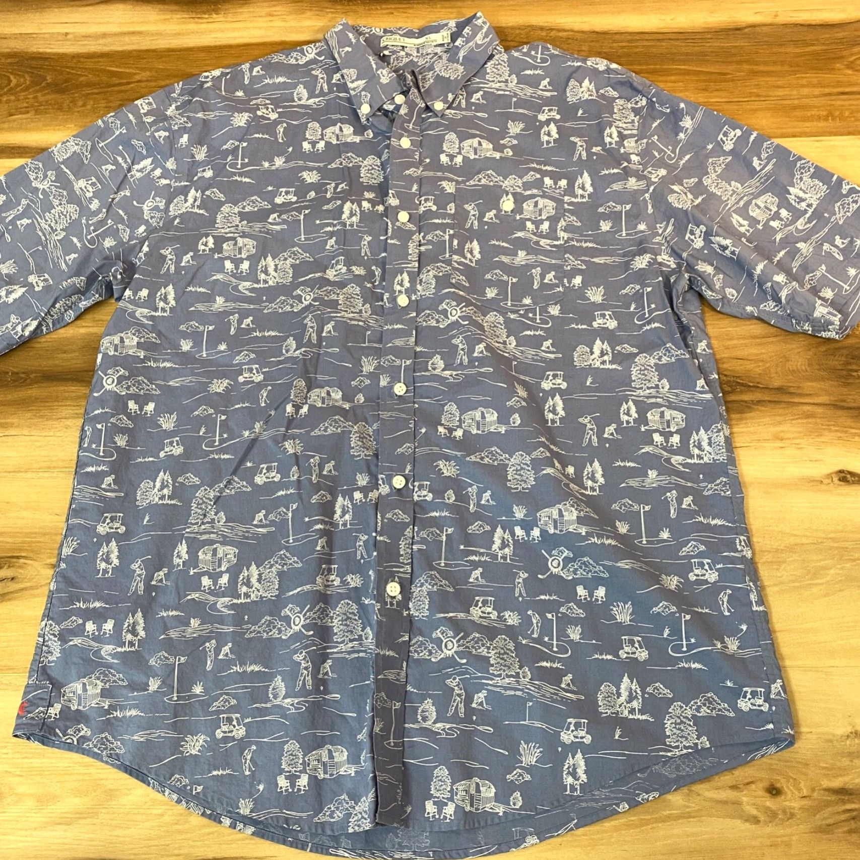 Vintage Criquet Shirt Mens XL Button-Down Camp Golf All Over Print Camper Short Sleeve Blue Cotton Lyocell Pocket Short Sleeve Casual Size US XL / EU 56 / 4 - 2 Thumbnail