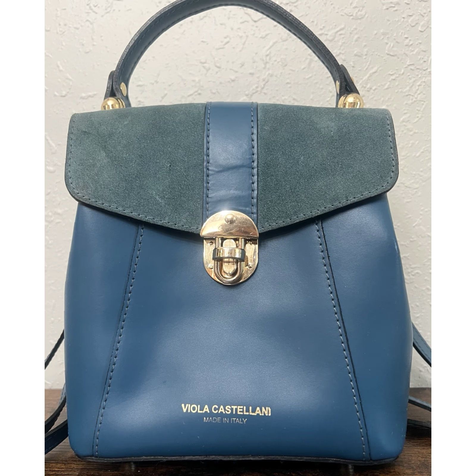 Vintage Viola Castellani Blue Leather Suede Mini Backpack Convertible Handbag Italy Backpack Womens Small Blue Leather Size ONE SIZE - 2 Thumbnail