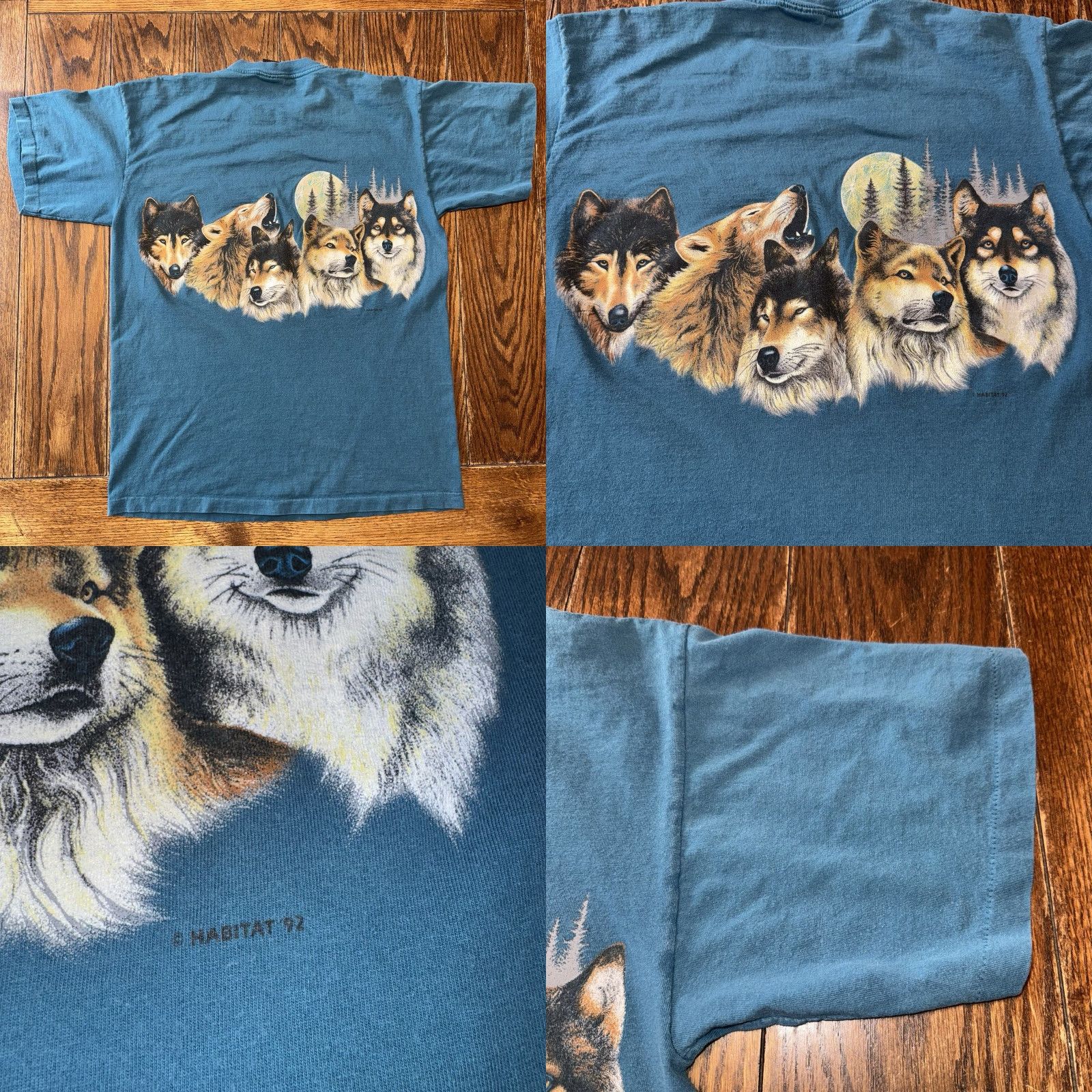 Habitat VTG Habitat Wolf Moon Trees Graphic Large T Shirt Nature Wolves Single Stitch Size US L / EU 52-54 / 3 - 8 Thumbnail
