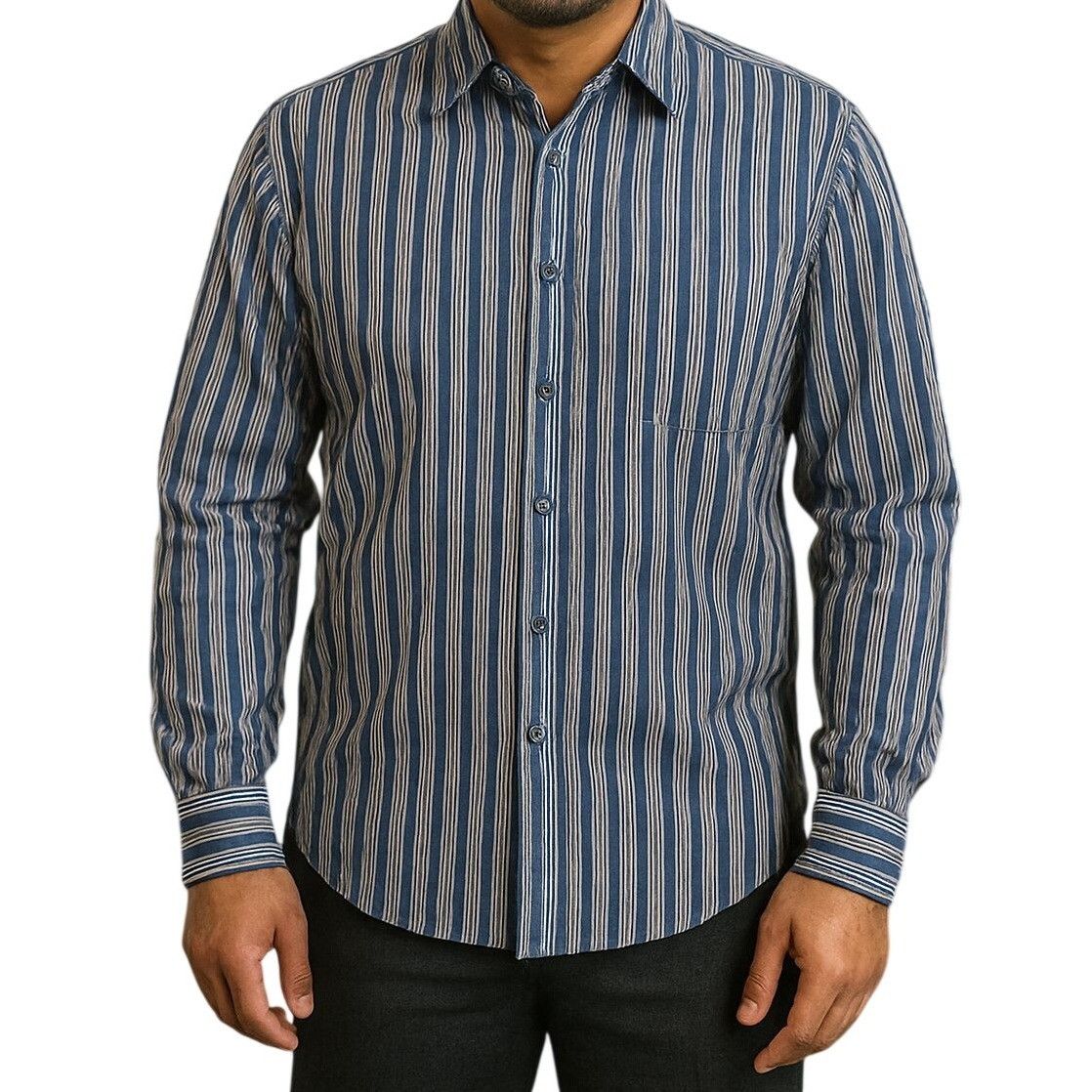 Scott Barber Scott Barber Dress Shirt Mens M Blue Stripe Button Down Cott Size US M / EU 48-50 / 2 - 1 Thumbnail
