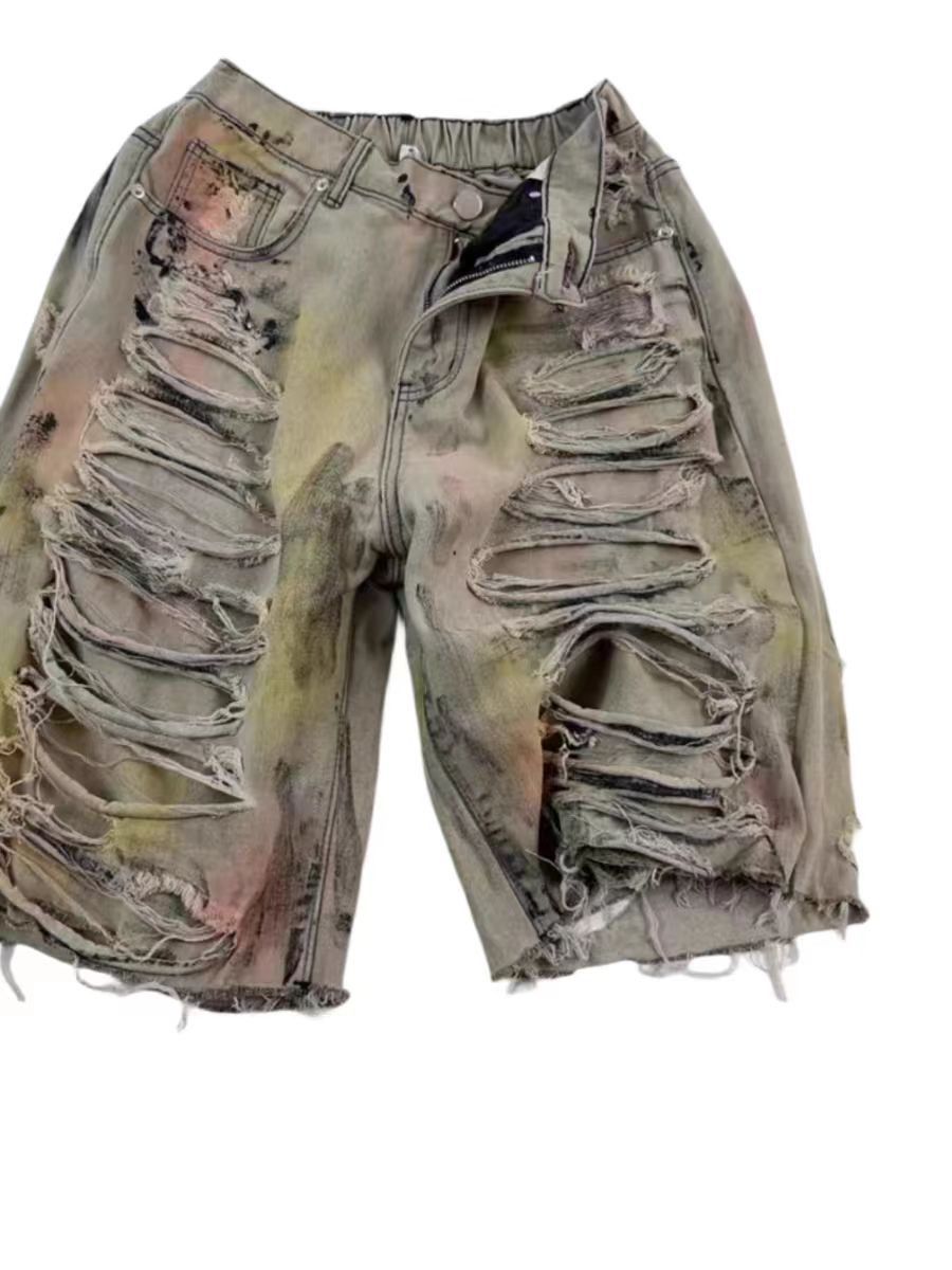 If Six Was Nine Vintage washed street hip-hop ripped denim shorts Size US 30 / EU 46 - 2 Thumbnail