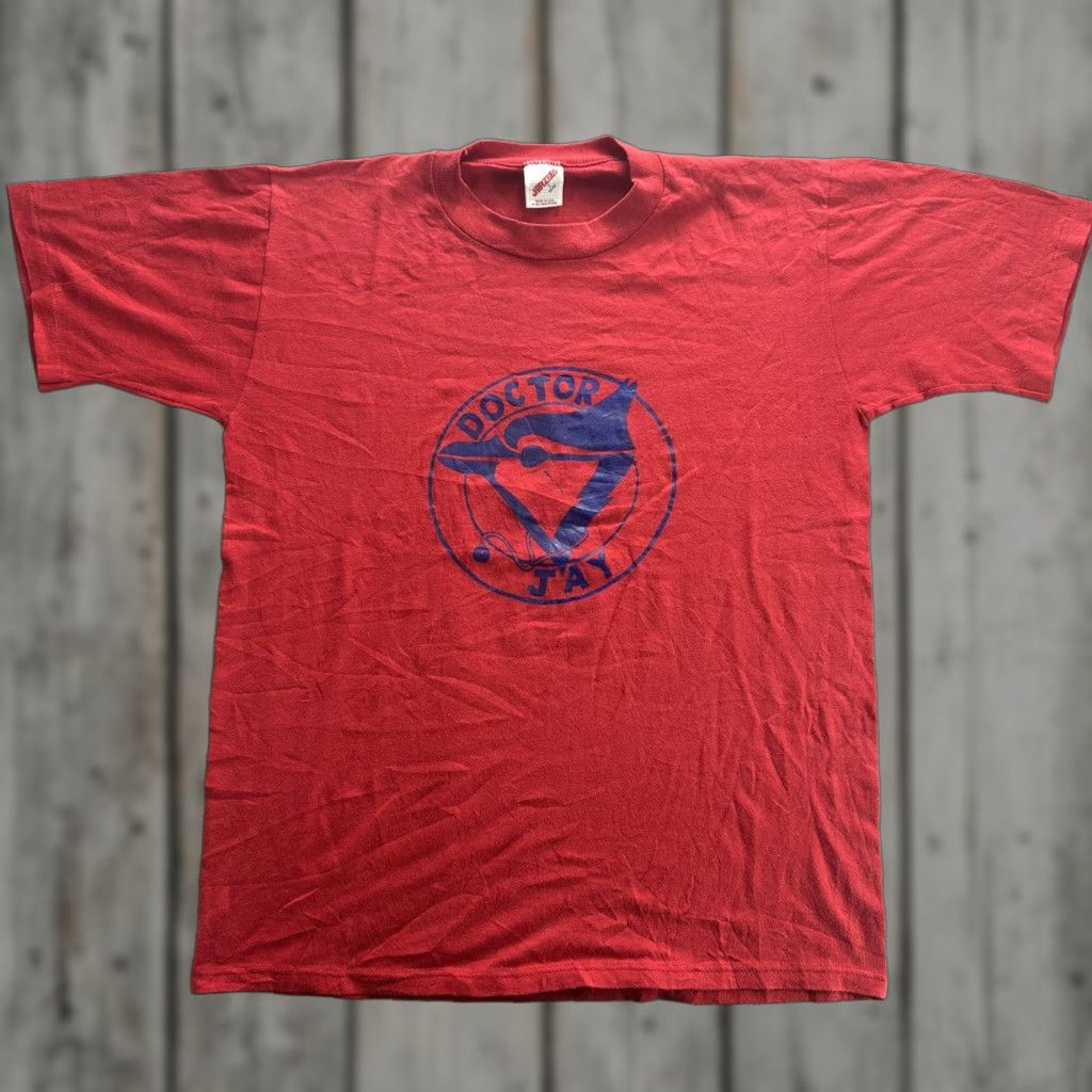 Jerzees VINTAGE Doctor Jay Shirt Jerzees Made USA Mens Large Red Blue Bird Graphic 80s Size US M / EU 48-50 / 2 - 1 Thumbnail