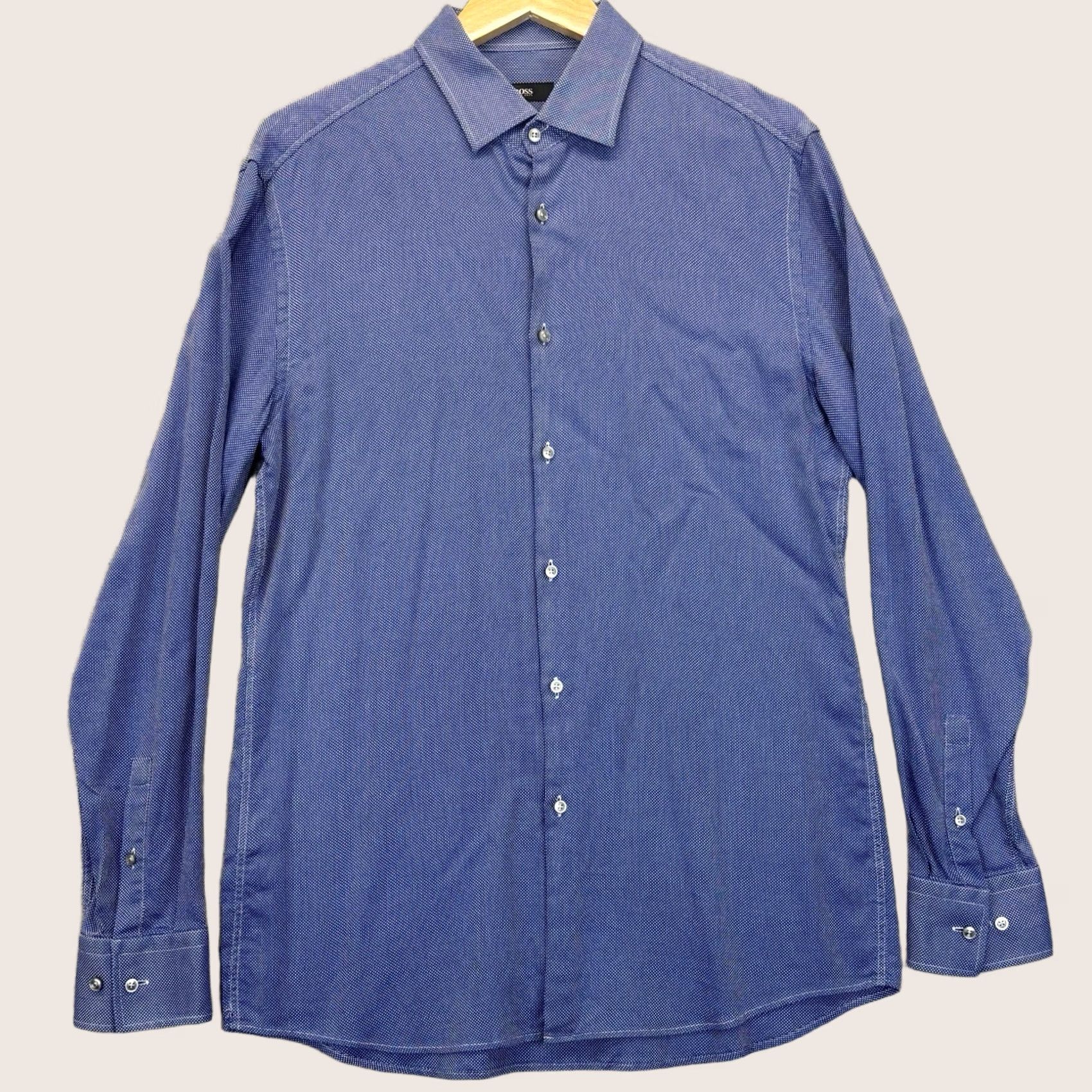 Hugo Boss HUGO BOSS Jenno Shirt Slim Fit 41 Blue Long Sleeve Mens Casual Formal Shirt Size 16 Regular Size 42R - 1 Thumbnail
