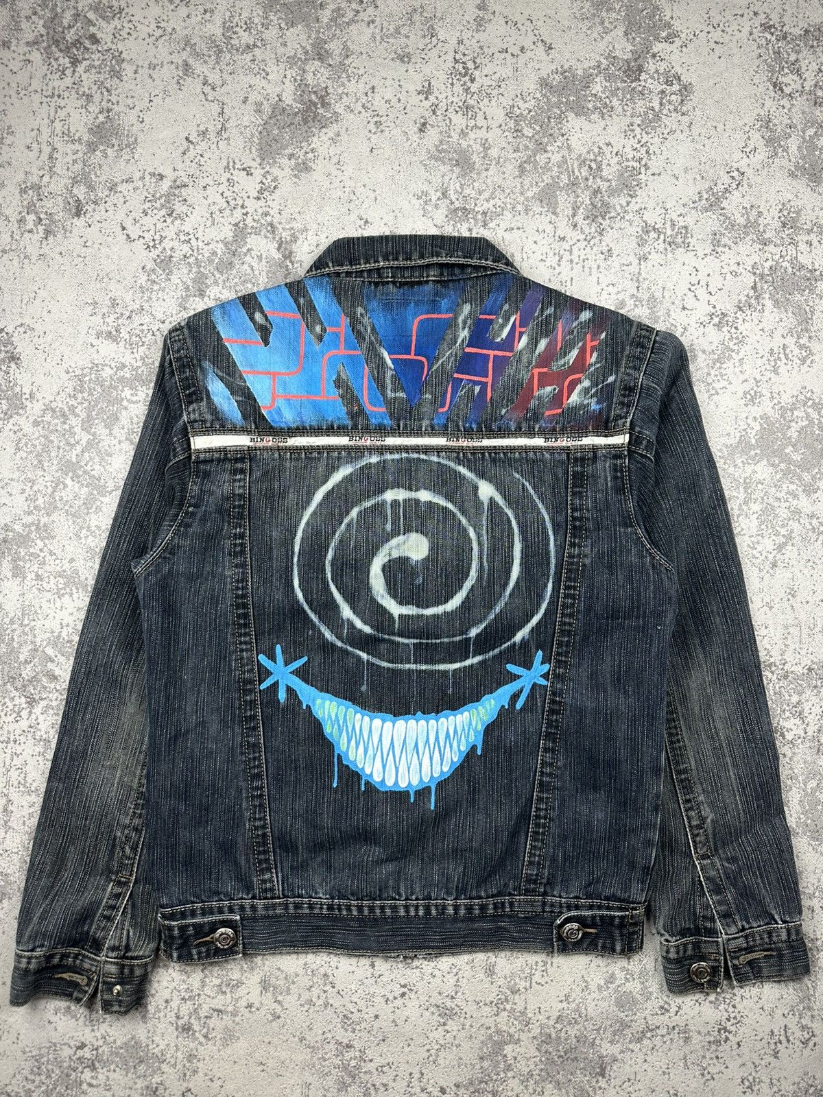 Designer Custom Denim Jacket Graffiti Spiral Art Rare Piece Bingoss Size US M / EU 48-50 / 2 - 1 Thumbnail
