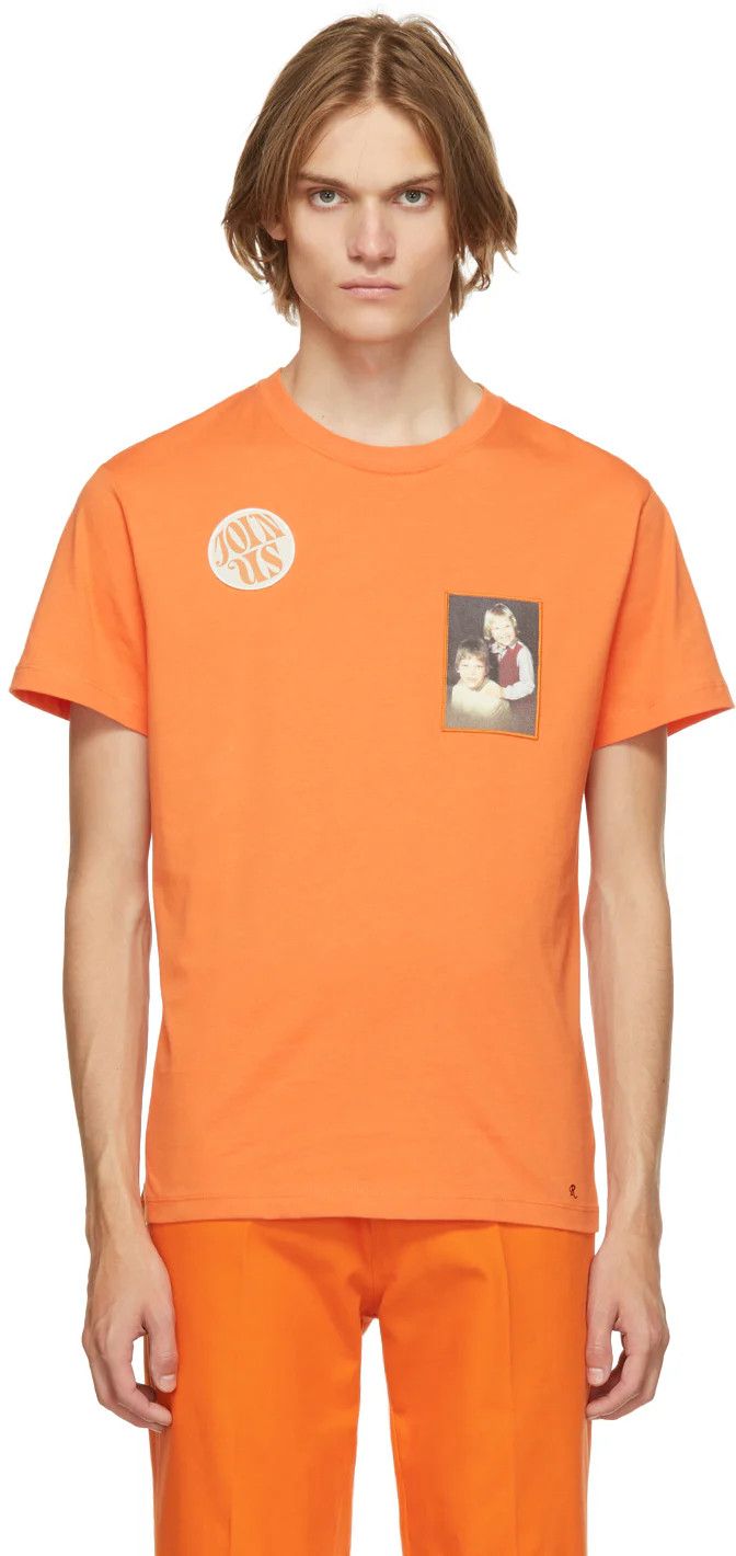 Raf Simons o1y0325 Logo Crewneck T-Shirt in Orange Size US L / EU 52-54 / 3 - 1 Thumbnail