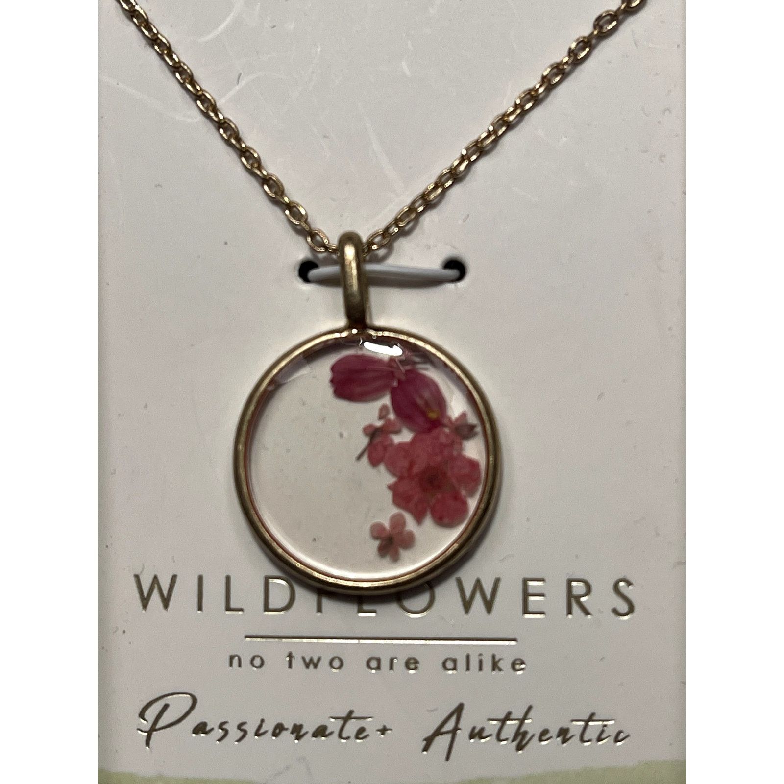 Unknown London Wildflowers 14K Gold Dipped Necklace Pressed Pink Flowers Size ONE SIZE - 2 Thumbnail
