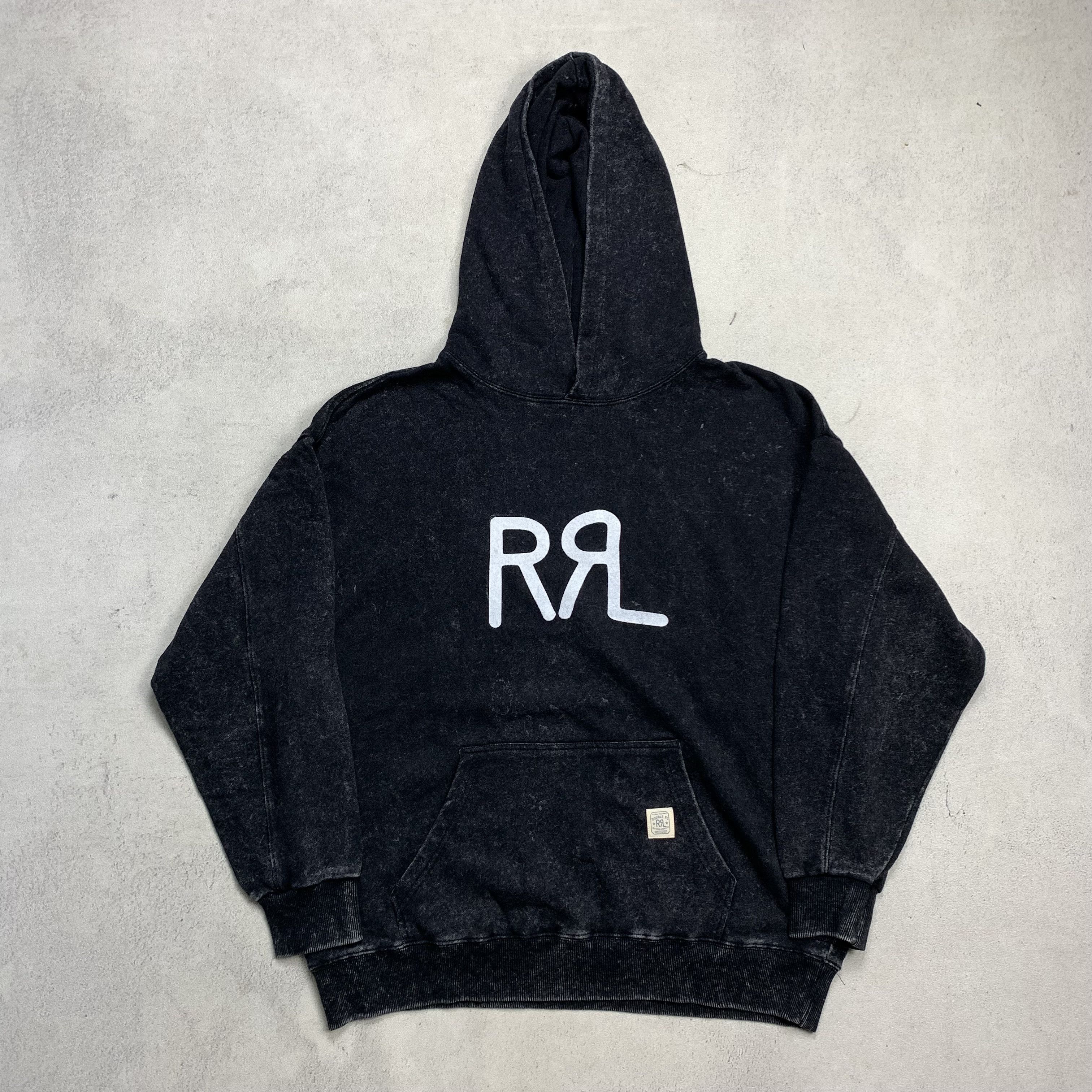 RRL DOUBLE RL FELT LOGO ジップアップ　パーカー　ブラック RRL Ralph Lauren RRL Double RL Black Fleece Full-Zip Hoodie | Grailed