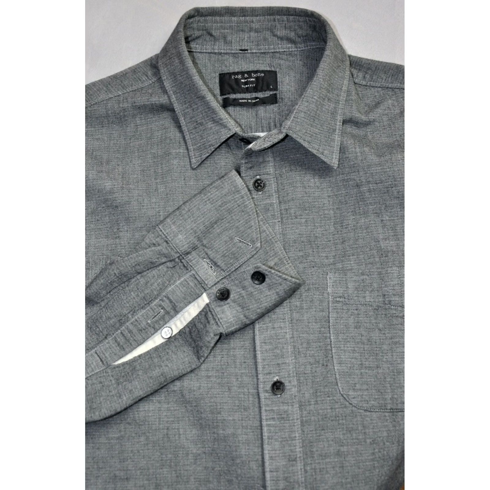 Rag & Bone rag & bone SLIM FIT Shirt Mens L Gray Chambray Cotton Button-Up Size US L / EU 52-54 / 3 - 8 Thumbnail
