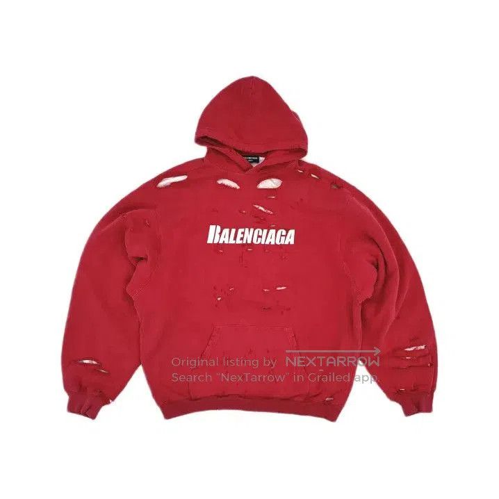 Balenciaga Balenciaga Distressed Logo Red Hoodie for Unisex. Size US XS / EU 42 / 0 - 2 Thumbnail