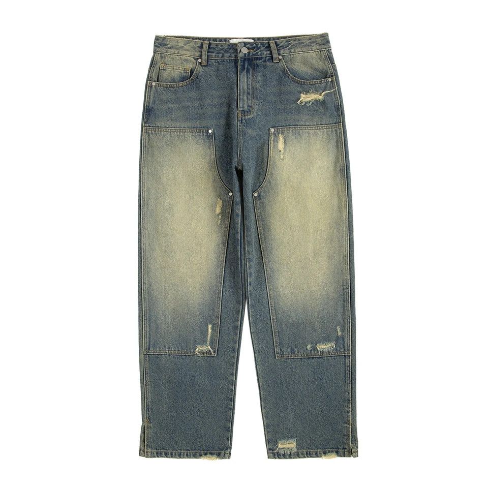 Jean × Vintage Vintage Washed Hole Wide Leg Logging Jeans Size US 36 / EU 52 - 1 Thumbnail
