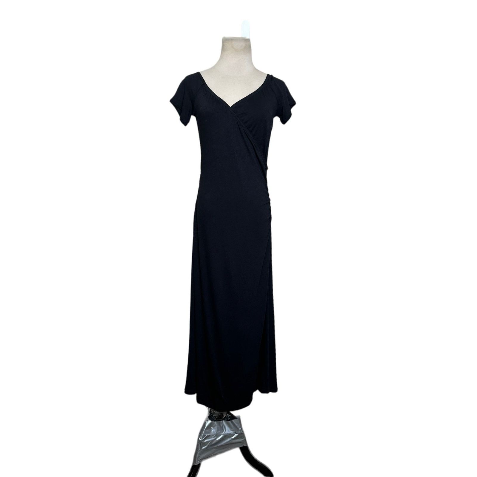 image of Vince Black Off-Shoulder Short Sleeves Midi Wrap Dress Size M, Women's