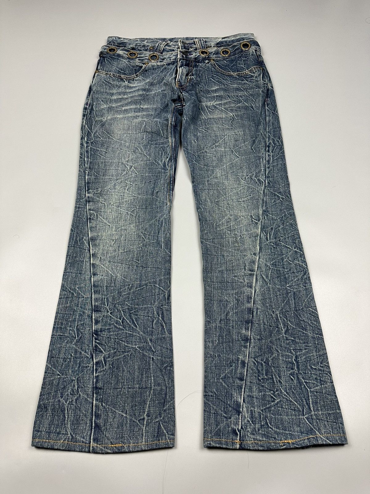 14th Addiction × If Six Was Nine 🔥Sick🔥Distressed Whiskered Double Waist Flared Jeans Size US 31 - 3 Thumbnail