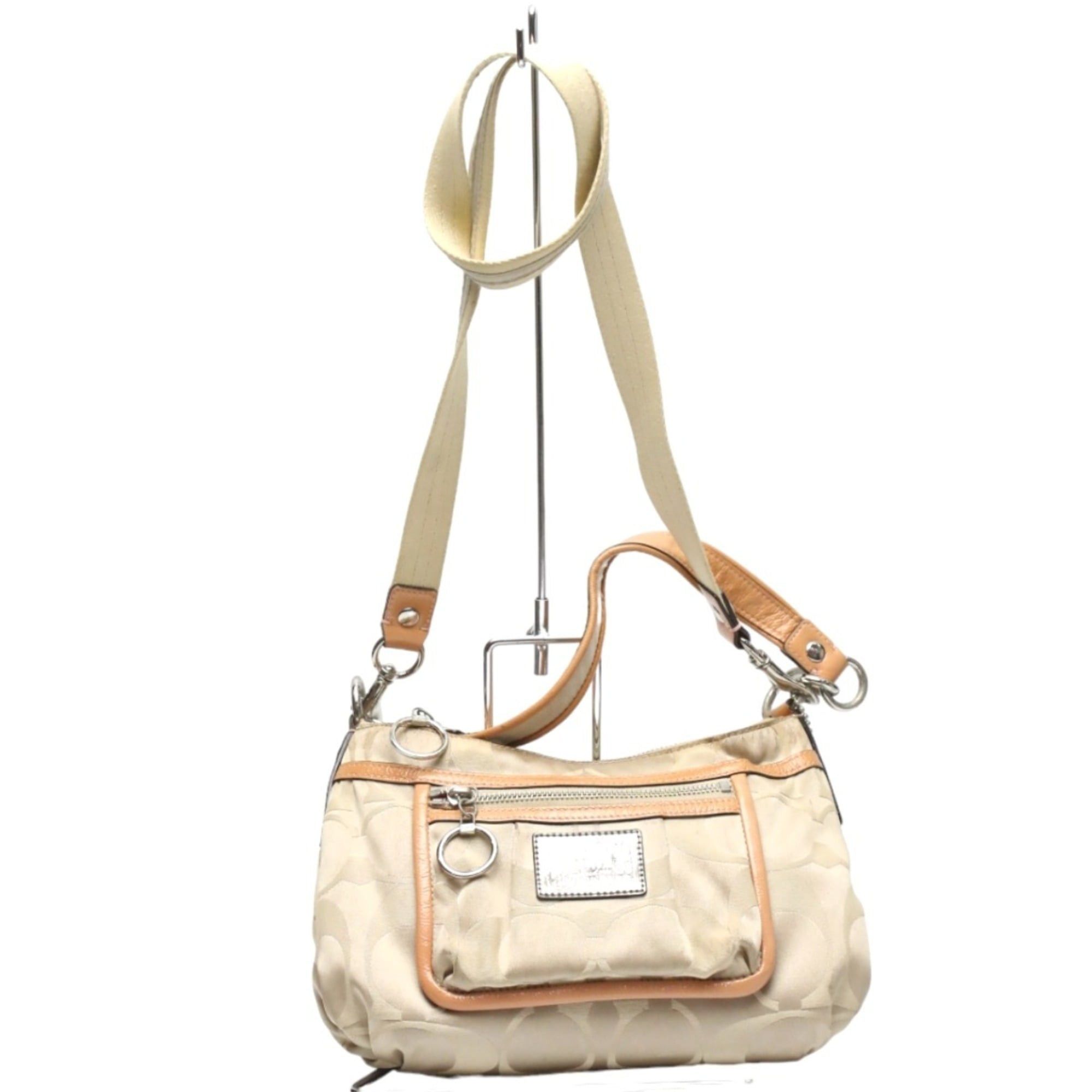 Coach Poppy Signature 2-Way Leather Shoulder Bag F14562 Beige