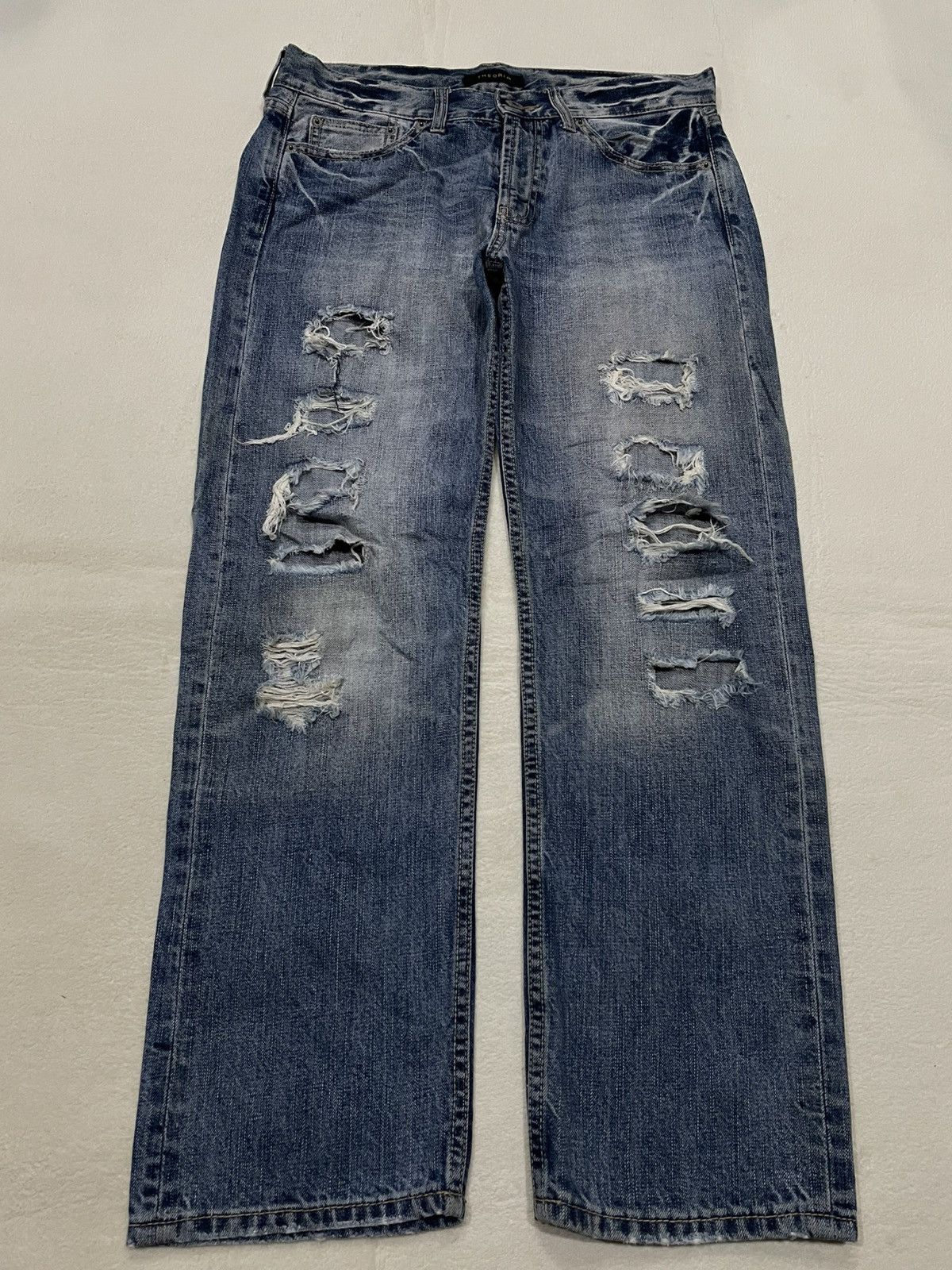 Japanese Brand Vintage Theoria faded distressed straight cut denim jeans Size US 33 - 1 Thumbnail