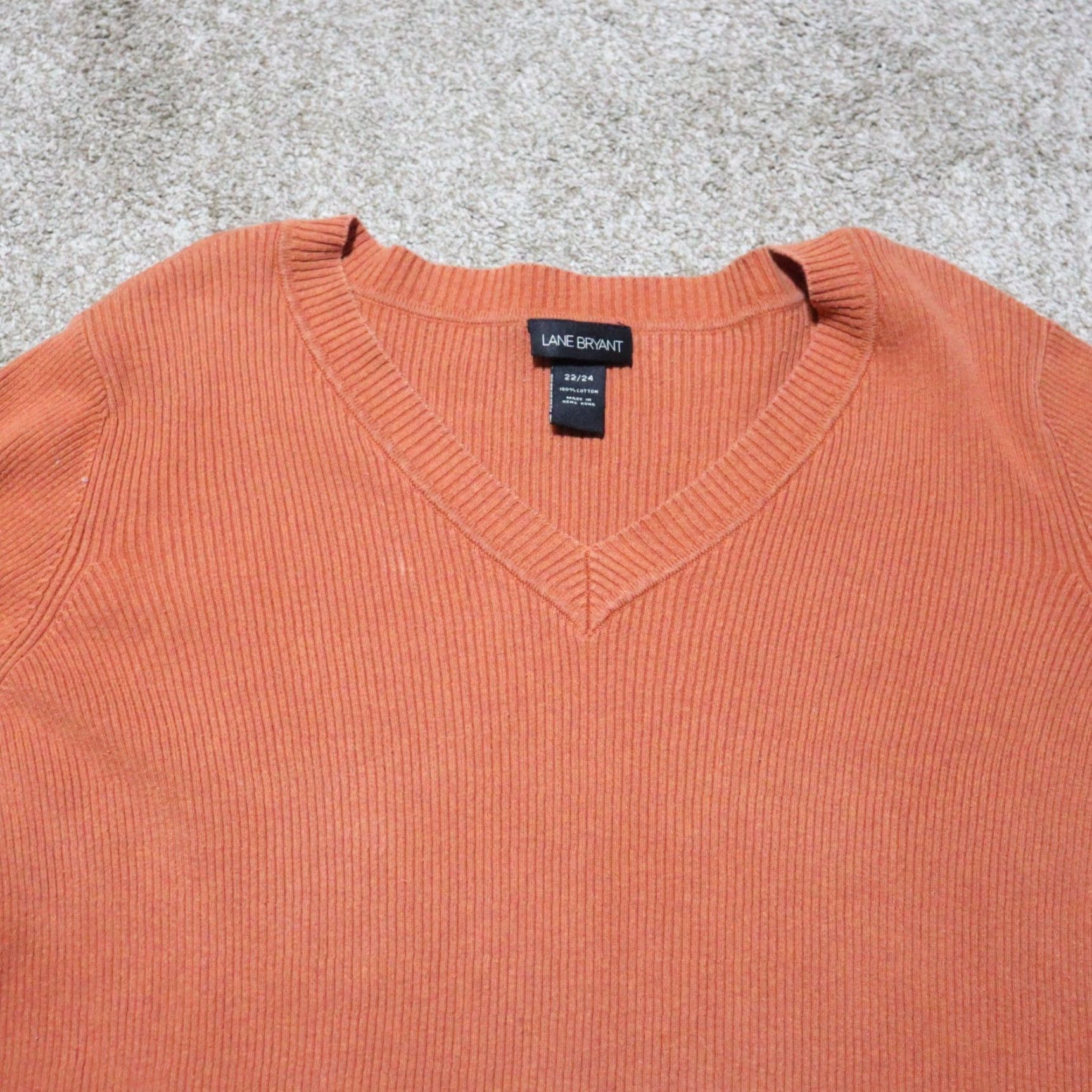 Vintage Lane Bryant Orange Pullover Sweater Long Sleeve Adult Women's Plus Size 22 / 24 Striped Tunic Scoop Neck Womens Size 4XL / US 24-26 - 2 Thumbnail
