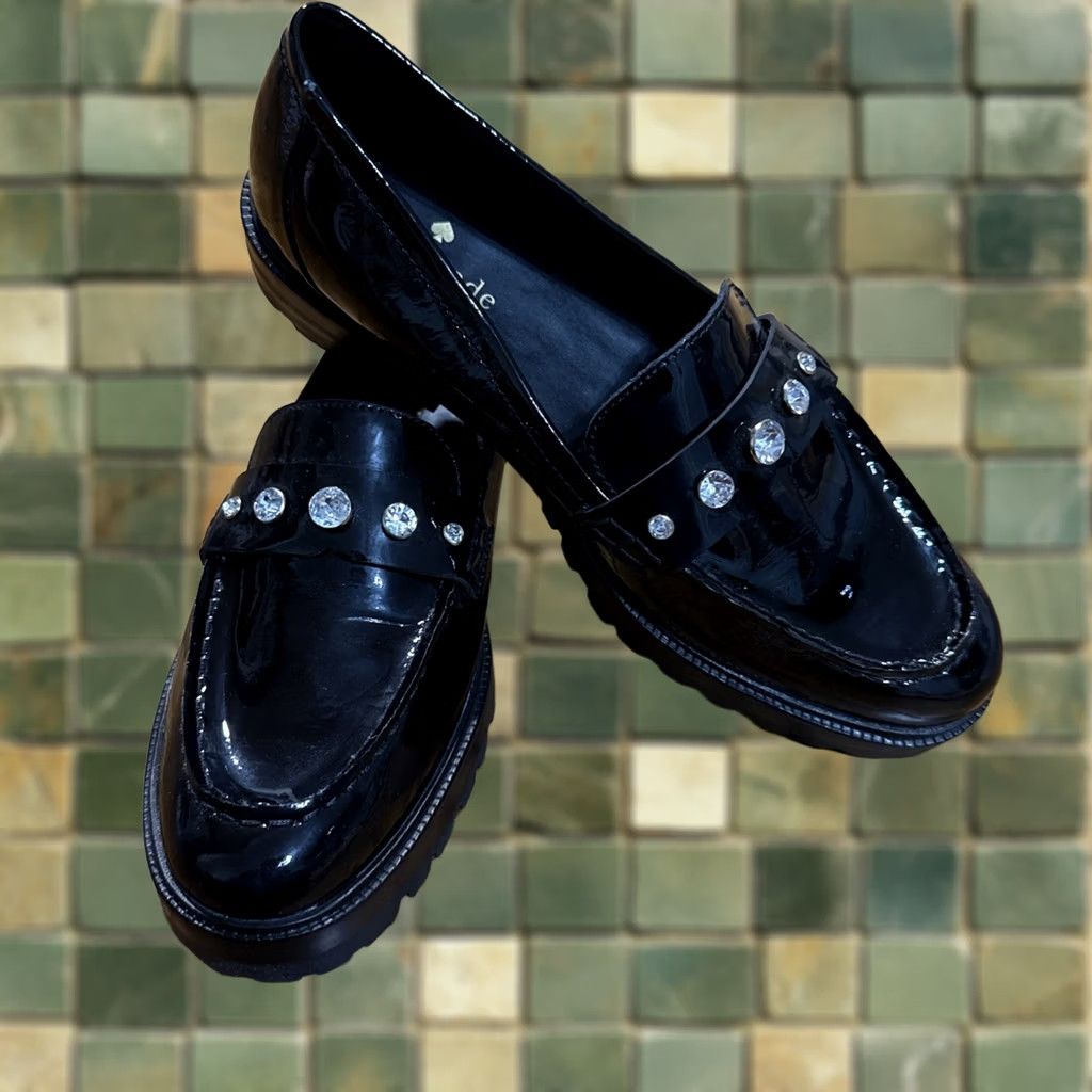 Vintage kate spade new york Posh Rhinestone Lug Loafers Sz 7.5 Leather Flat Slip On Black M Women Preppy Timeless Office Vintage: No Size US 8 / IT 38 - 1 Thumbnail