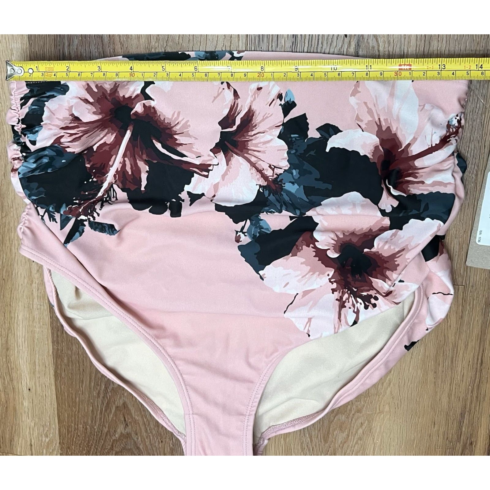 Pinko Albion Bottoms Pink Floral High-Waisted Ruched L Women's Full Coverage NWT Size 36" / US 14 / IT 50 - 7 Thumbnail