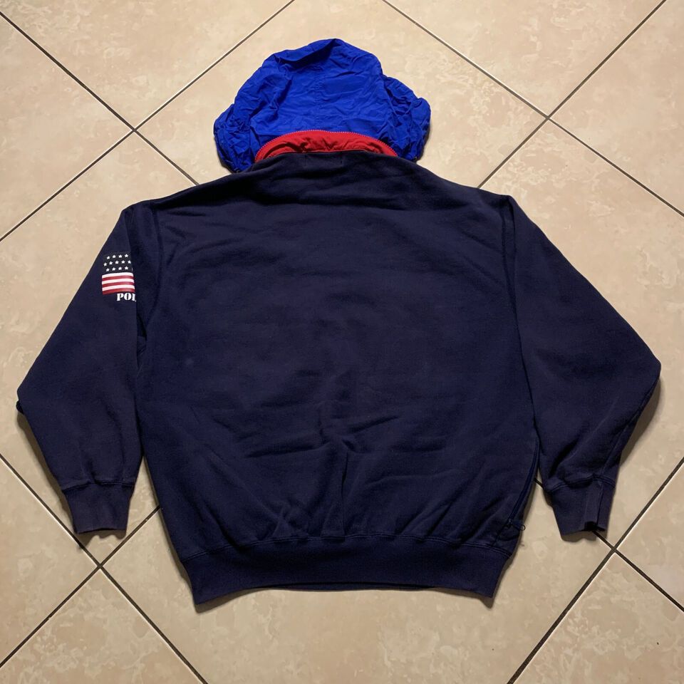 Polo Ralph Lauren Vintage POLO Ralph Lauren USA Flag 1/4 Zip Hoodie M Size US M / EU 48-50 / 2 - 2 Thumbnail
