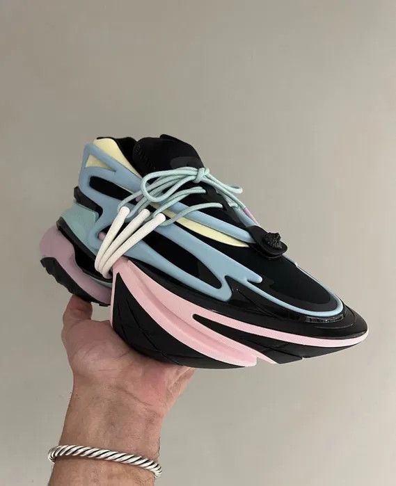 Balmain o1w1db0324 Unicorn Neoprene & Calfskin Sneakers Multicolor Size US 11 / EU 44 - 3 Thumbnail