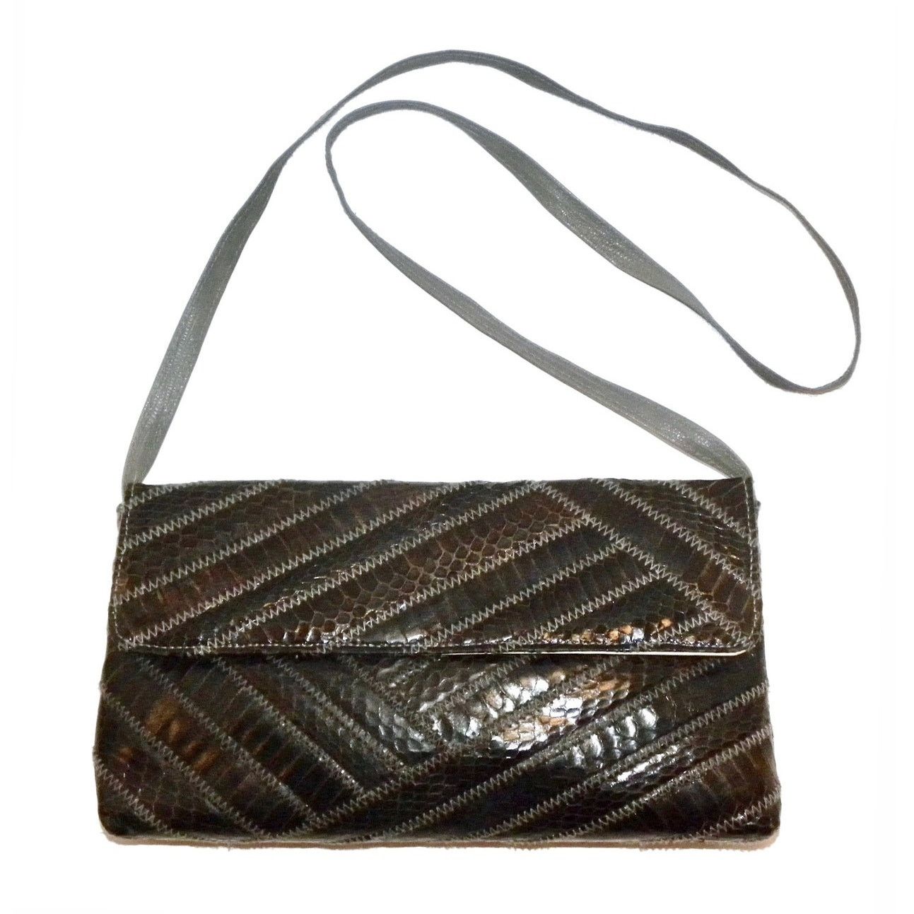Vintage 70s 80s Gray Snakeskin Envelope Shoulder Bag w Leather Strap Size ONE SIZE - 1 Thumbnail