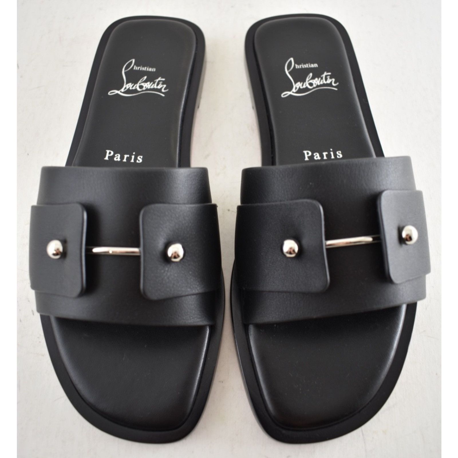 Christian Louboutin Christian Louboutin Chambelimule Flat Black Slide Sandal 38 Size US 7 / IT 37 - 7 Thumbnail