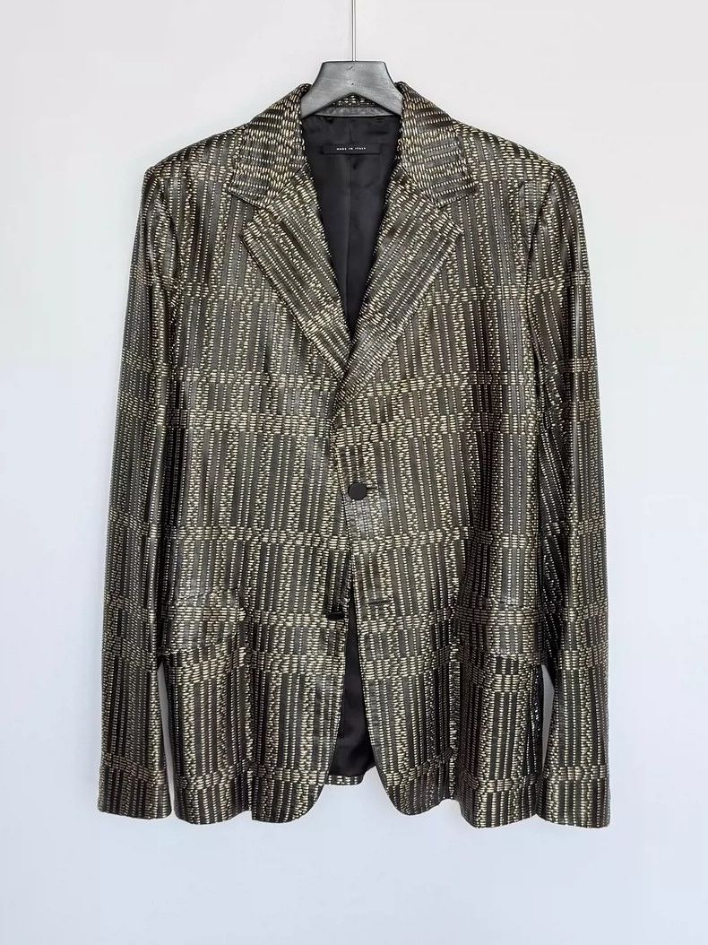 Gucci Gucci Runway Gold-Embroidered Leather Blazer - dmc Size US XL / EU 56 / 4 - 1 Thumbnail