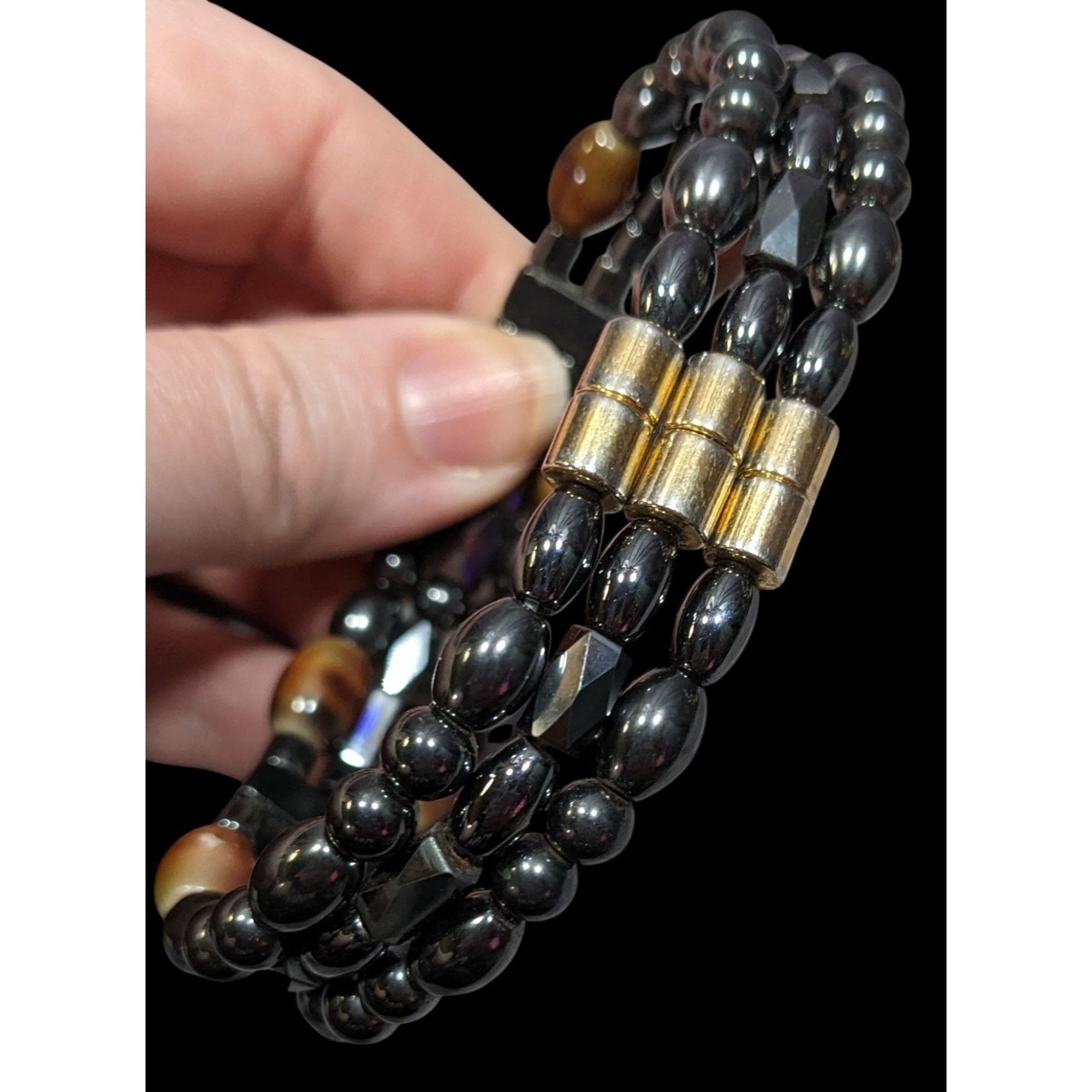 Other Men's Hematite And Brown Glass Layered Beaded Magnetic Brace Size ONE SIZE - 2 Thumbnail