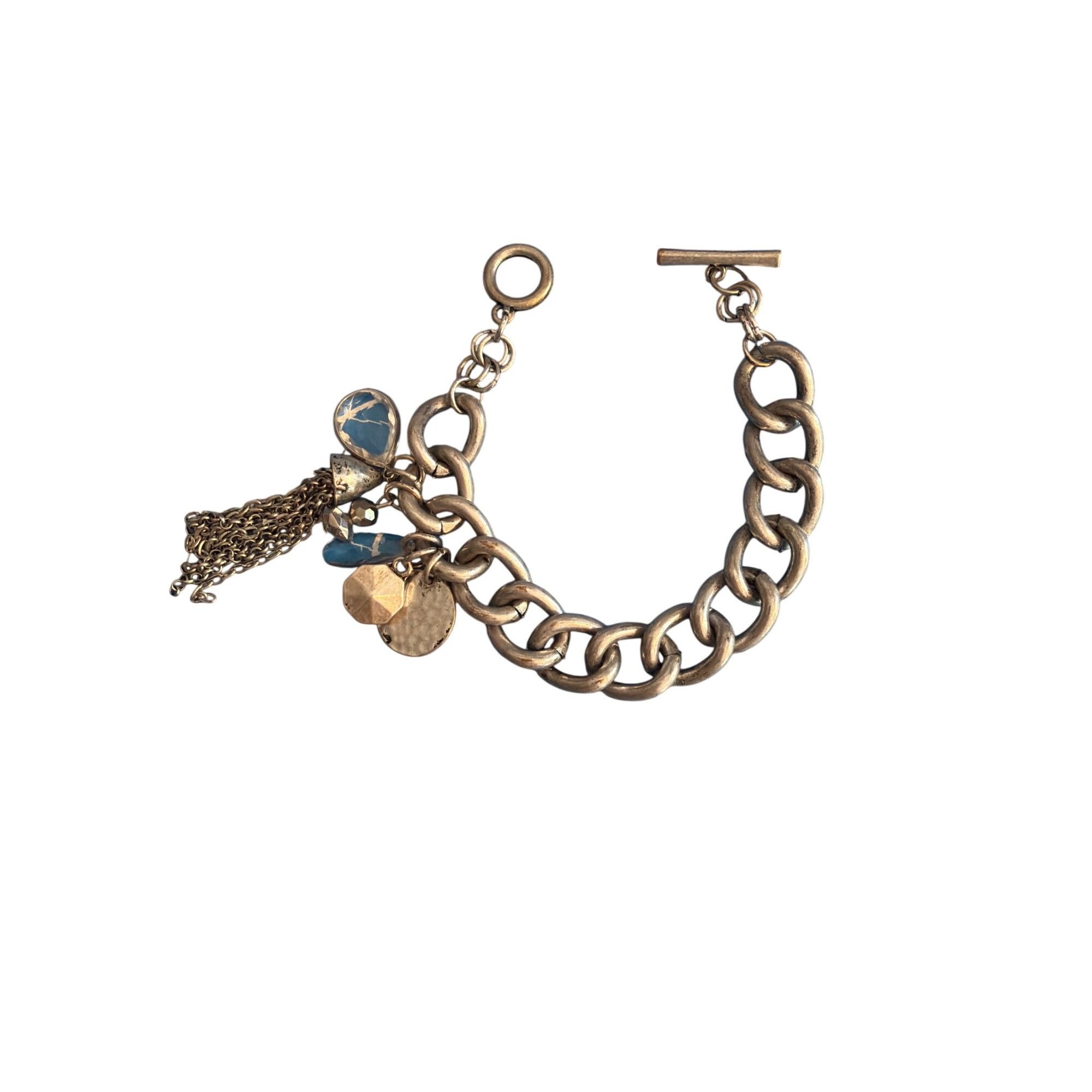 Other Chunky Silver Chain Link Bracelet Charms Crystal Tassel Togg Size ONE SIZE - 3 Thumbnail
