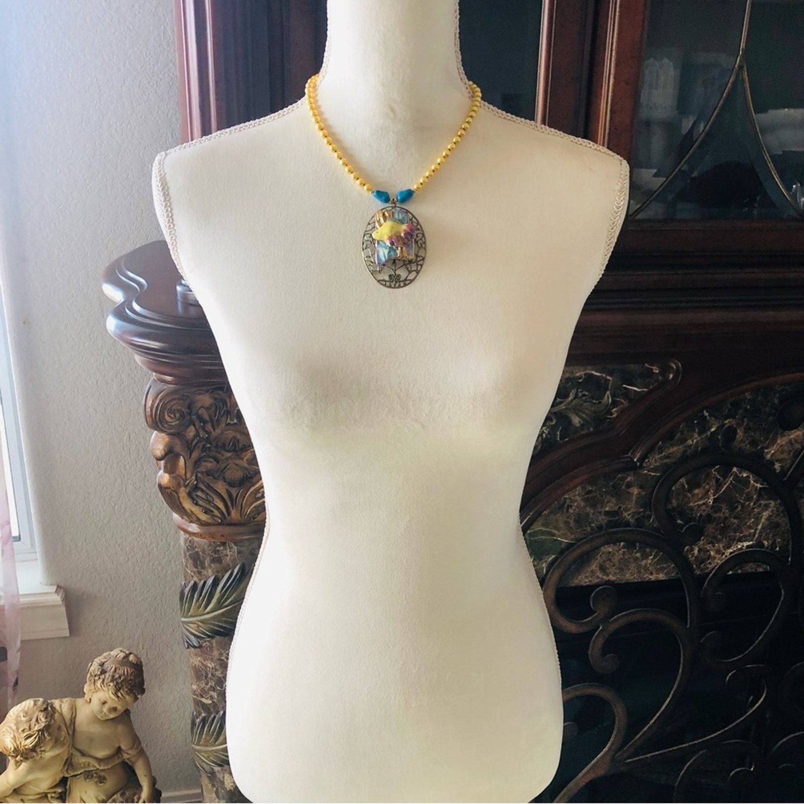 Handmade Handcrafted repurpose ceramic fish filigree Pearl necklace Size ONE SIZE - 7 Thumbnail