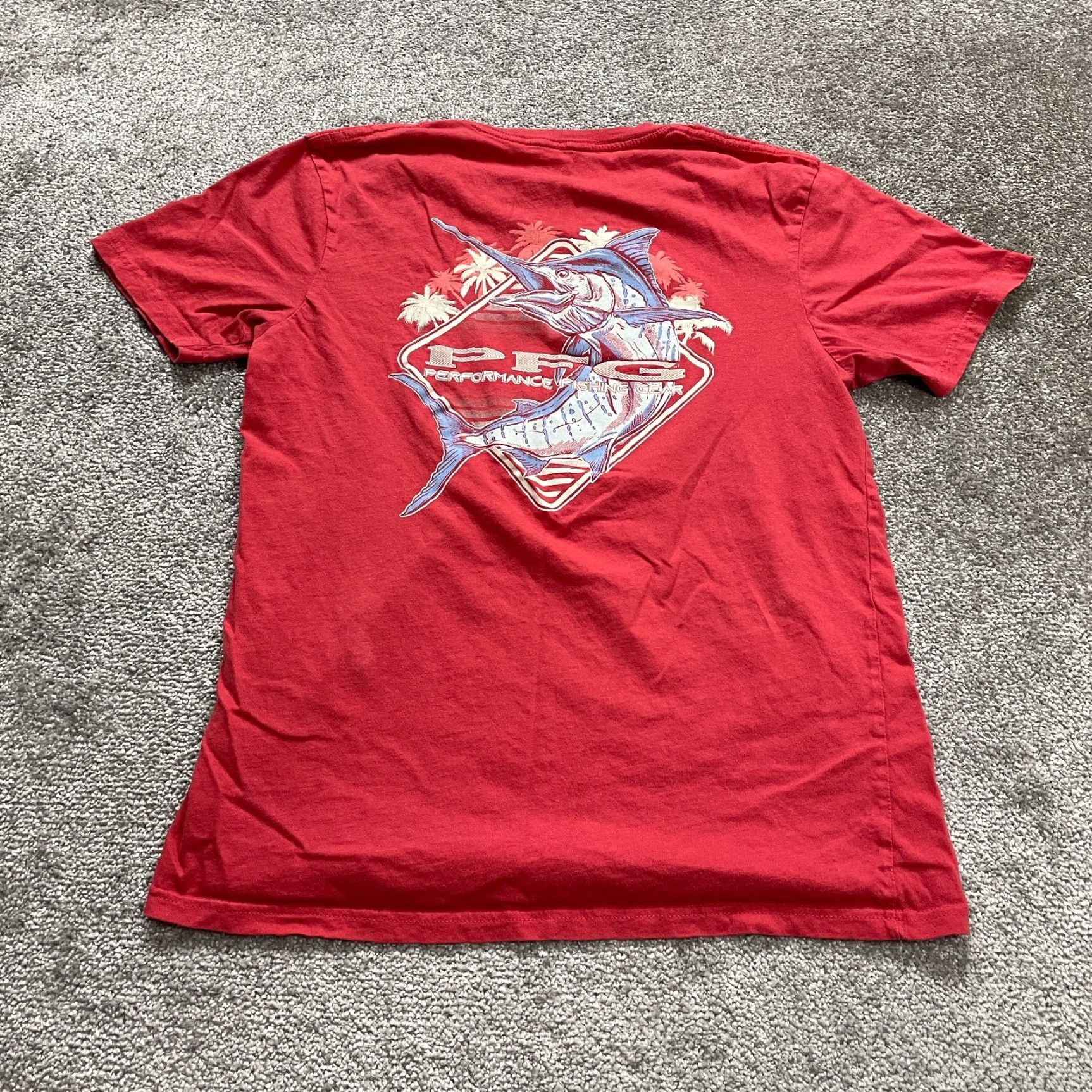 Vintage VINTAGE? No — wait this is not vintage. Generate final: Columbia Shirt Mens M Red PFG Active Top Short Sleeve Fishing T-Shirt Size US M / EU 48-50 / 2 - 2 Thumbnail