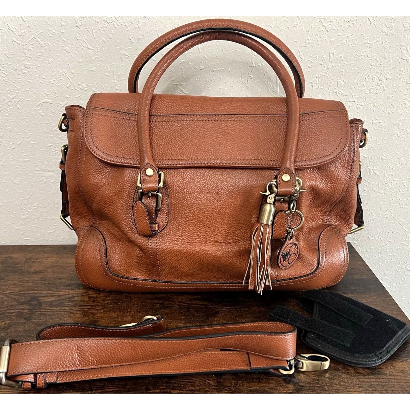 Vintage Concealed Carrie Leather Satchel, Large Tote - Cognac Aged Brown Size ONE SIZE - 2 Thumbnail