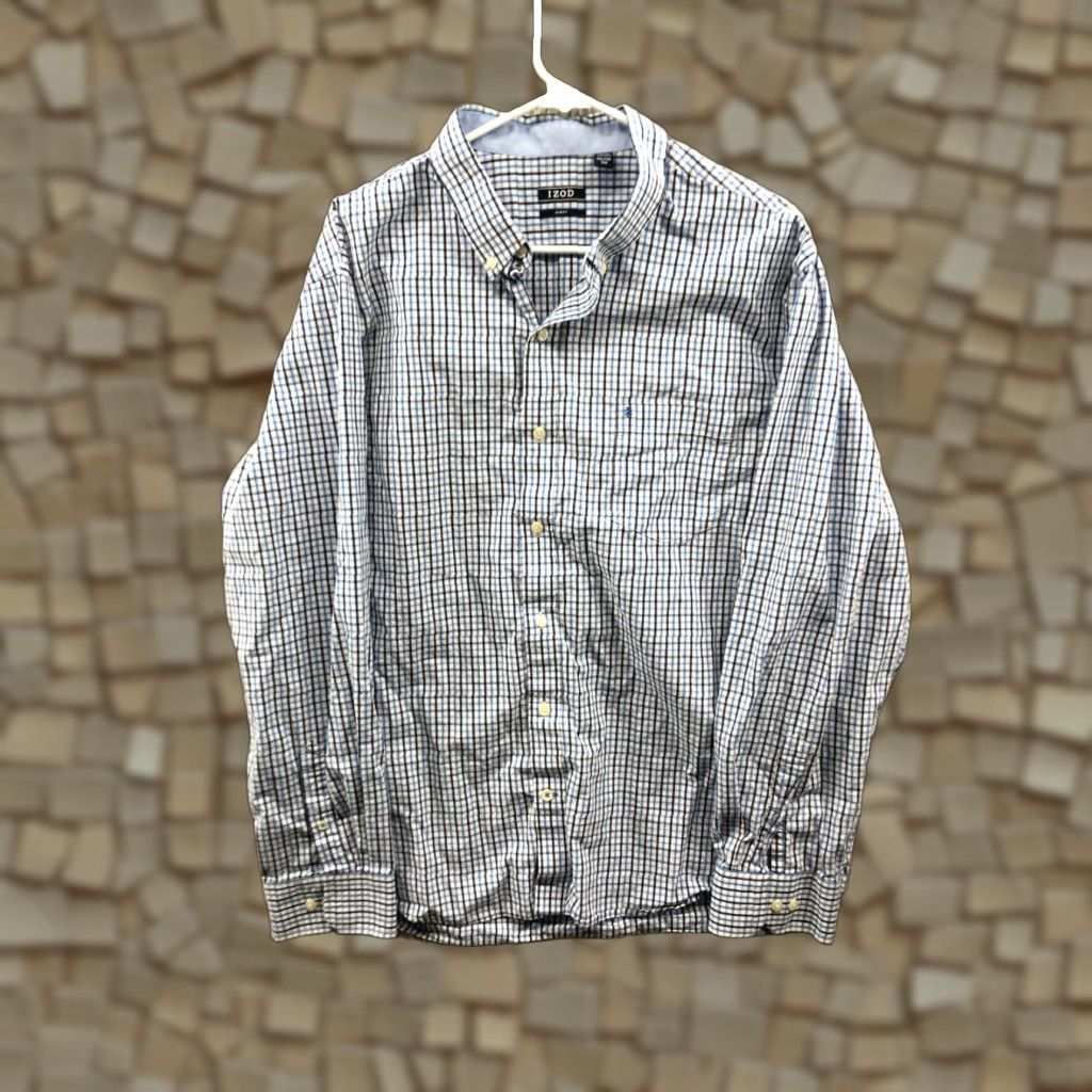 Izod IZOD Shirt Mens XXL Blue Plaid Long Sleeve Slim FIt Button-Down Collar Size US XXL / EU 58 / 5 - 1 Thumbnail