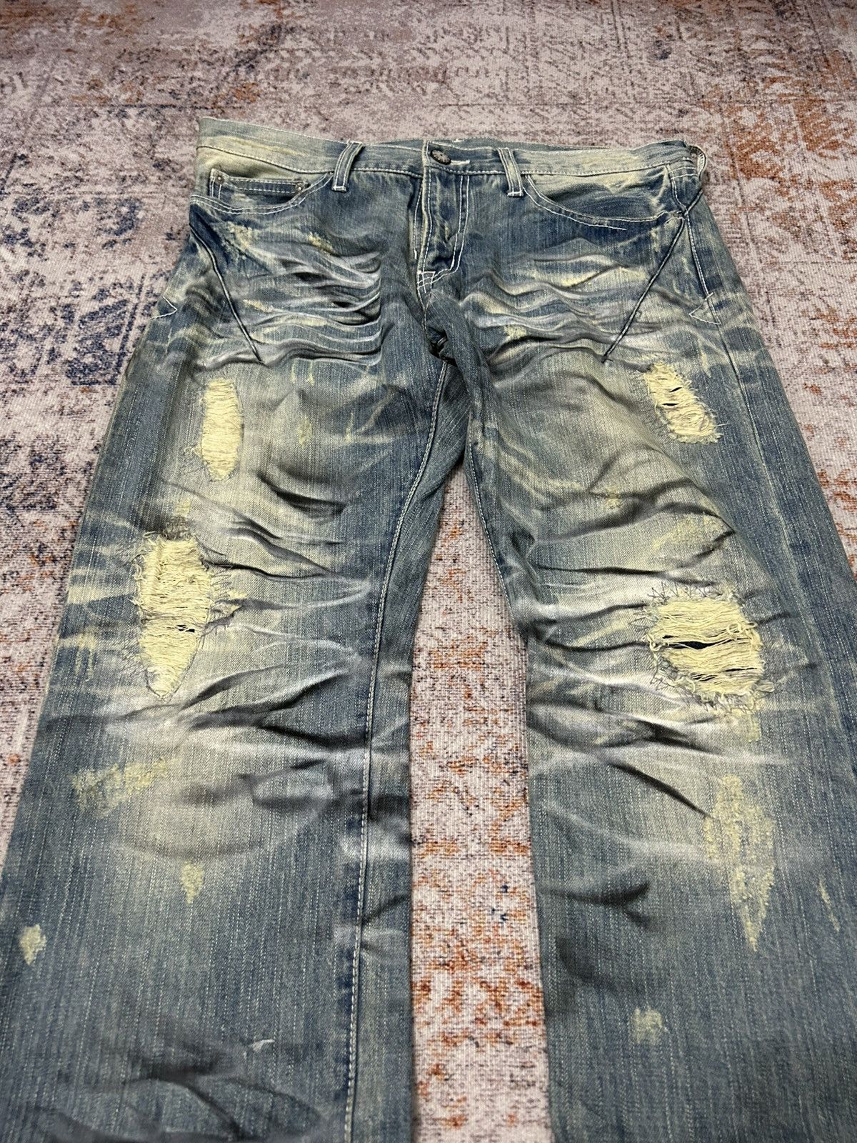 If Six Was Nine Urban Craft HonneyComb Painted Distressed Jeans Size US 34 / EU 50 - 3 Thumbnail