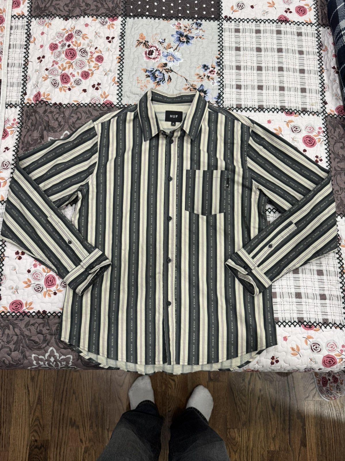 Huf HUF Fuck It Striped Button Shirt Size US M / EU 48-50 / 2 - 1 Thumbnail