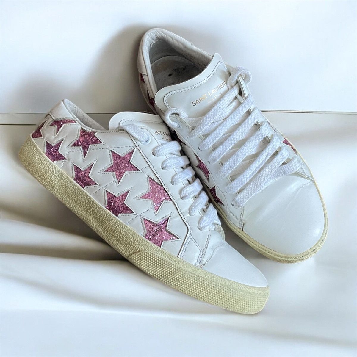 Saint Laurent Court Classic Star Sneakers White Leather