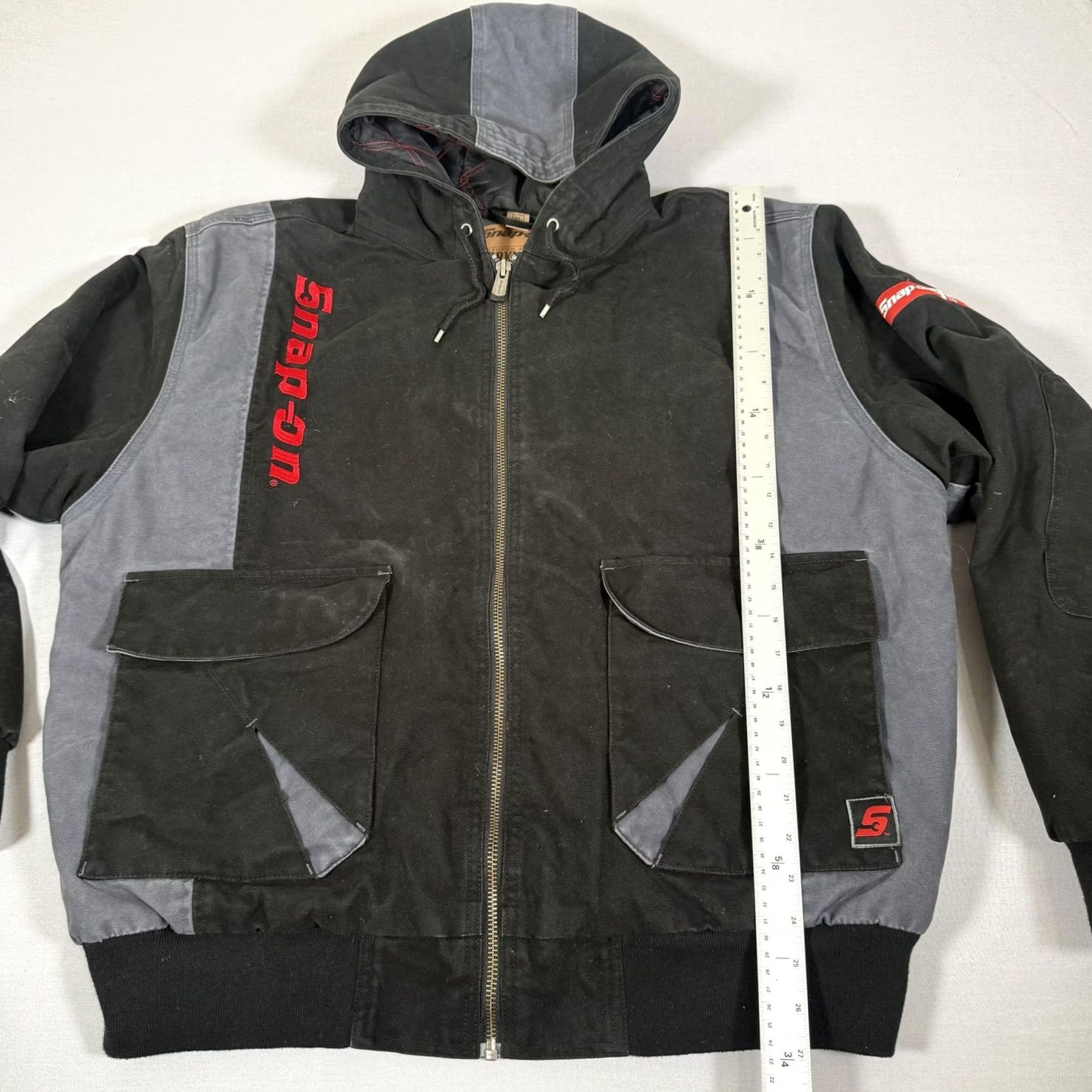 Vintage SNAP-ON Jacket Mens XL Black Canvas Hooded Bomber Workwear Zip Full Front Insulated Lined Pockets Size US XL / EU 56 / 4 - 7 Thumbnail