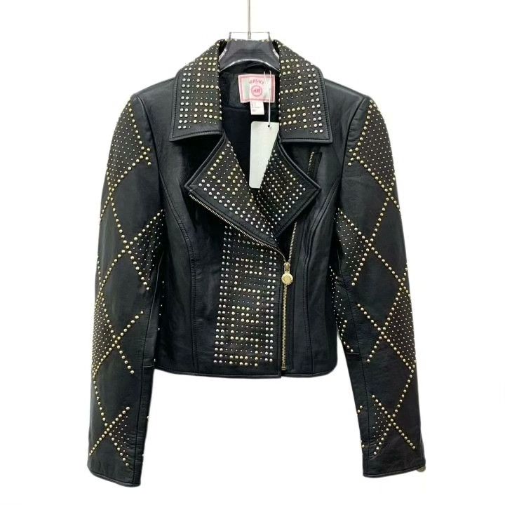 Versace Versace Black Rivet Leather Jacket Size XS / US 0-2 / IT 36-38 - 1 Thumbnail
