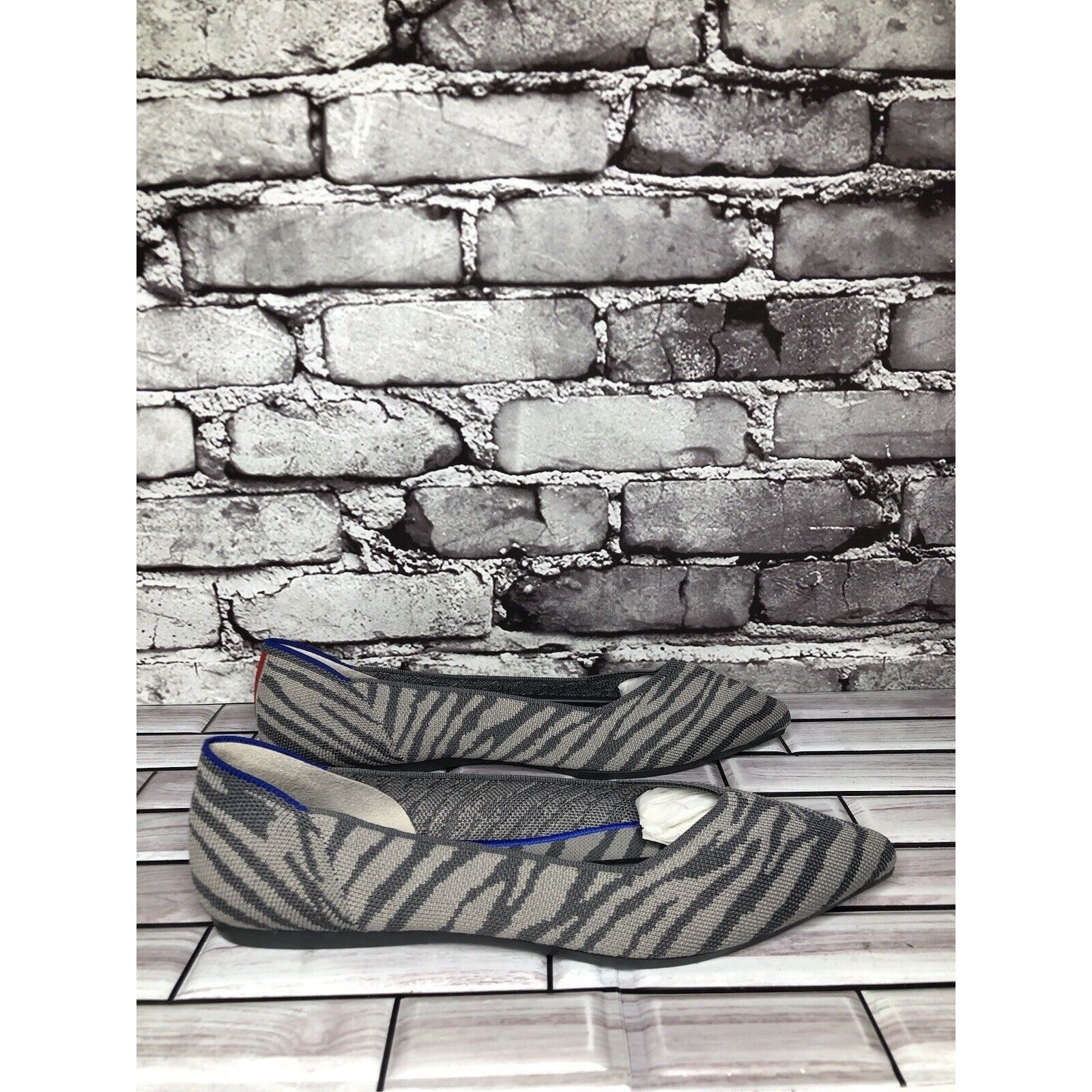 Other Rothy’s The Point Retired Grey Zebra Fabric Stripe Flats Wom Size US 9.5 / IT 39.5 - 3 Thumbnail