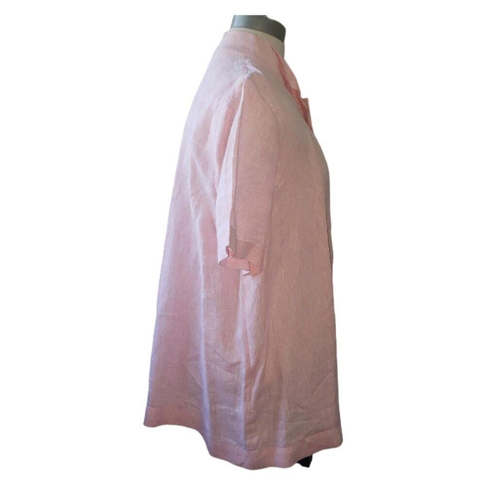 Designer CT1615 Lafayette 148 Peach Linen Button Front Top L Size L / US 10 / IT 46 - 3 Thumbnail