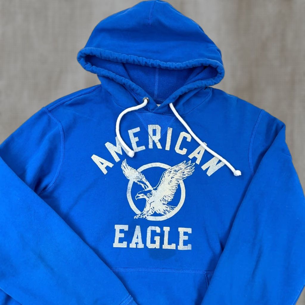 American Eagle Outfitters VINTAGE American Eagle Outfitters Hoodie Men XL Blue Sweatshirt 2000s Faded AE77 Bird Size US XL / EU 56 / 4 - 1 Thumbnail