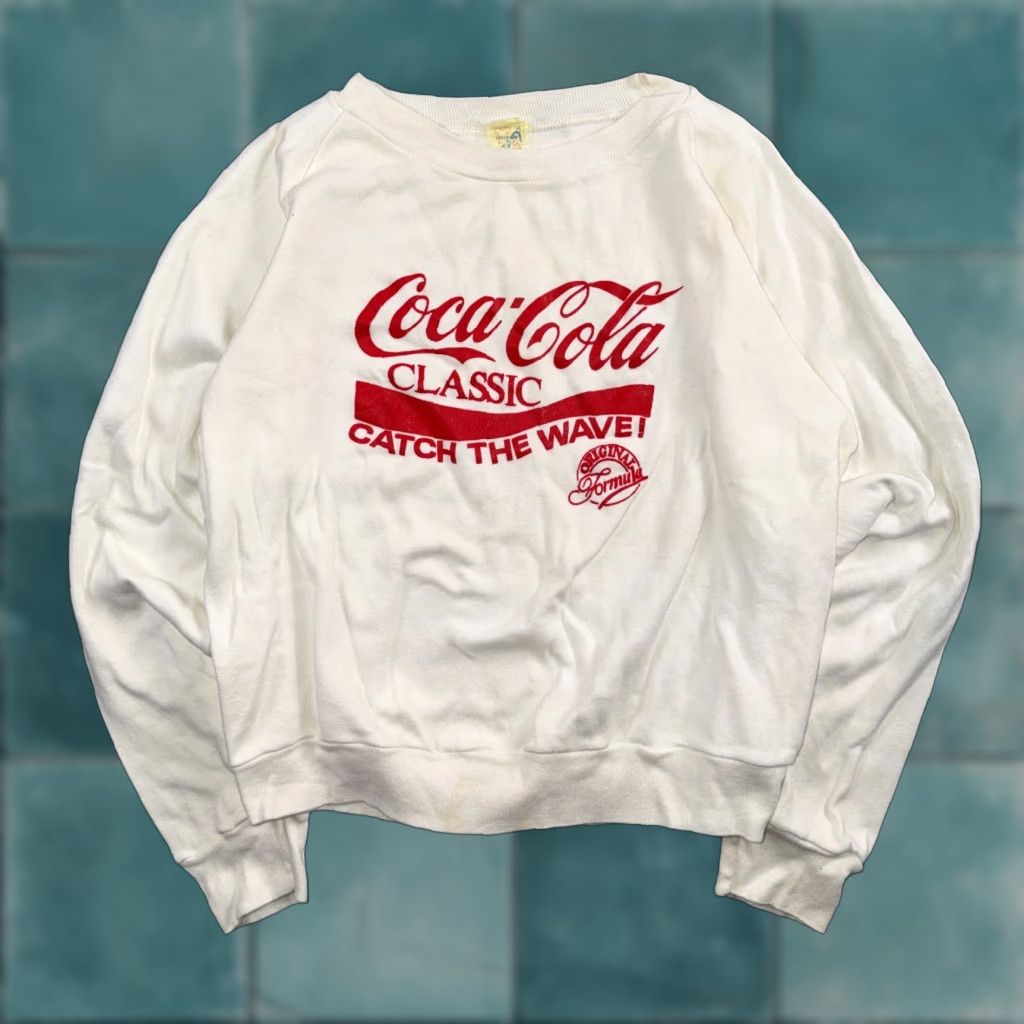 Vintage VINTAGE Coca-Cola Sweatshirt Crewneck Men L White 80s USA Graphic Print Pullover Size US L / EU 52-54 / 3 - 1 Thumbnail