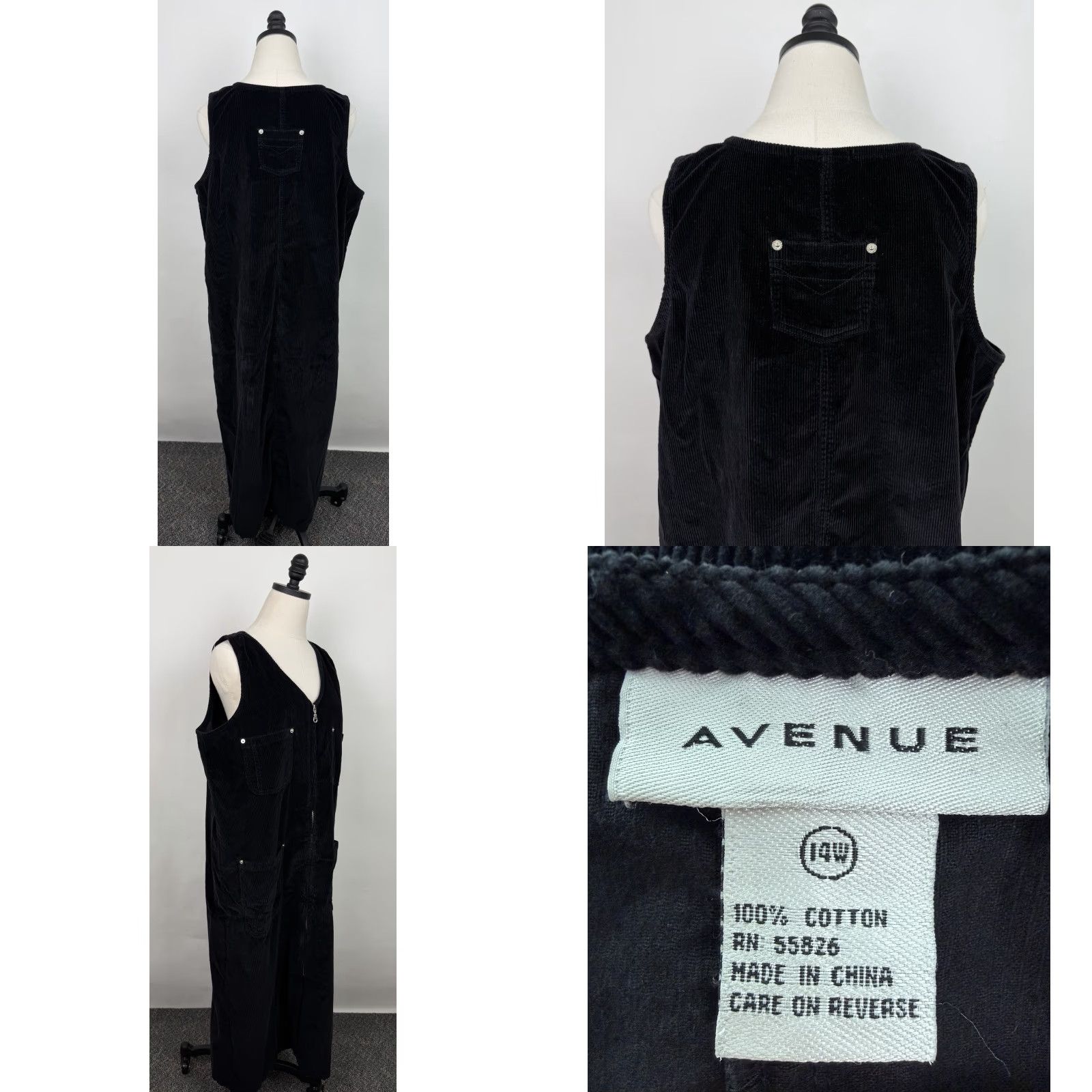 VINTAGE Corduroy Maxi Dress Womens XL 14W Black Market Dress Full Zip 90s Y2K