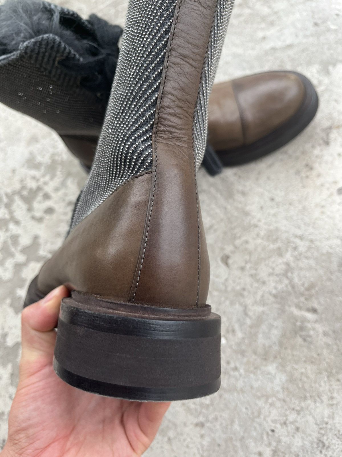 Brunello Cucinelli Brunello Cucinelli Leather Ankle Fur Boots with Monili Trim Size US 8.5 / IT 38.5 - 17 Thumbnail