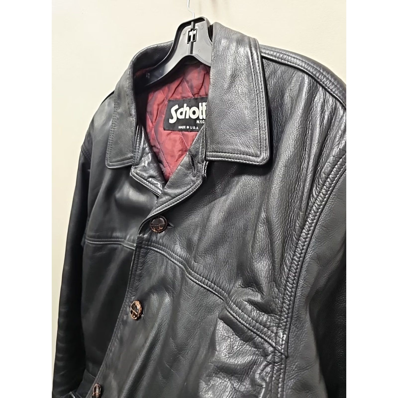 Schott VINTAGE Schott NYC 46 Black Leather Car Coat Jacket Men’s Long Overcoat Casual Formal Size US S / EU 44-46 / 1 - 6 Thumbnail