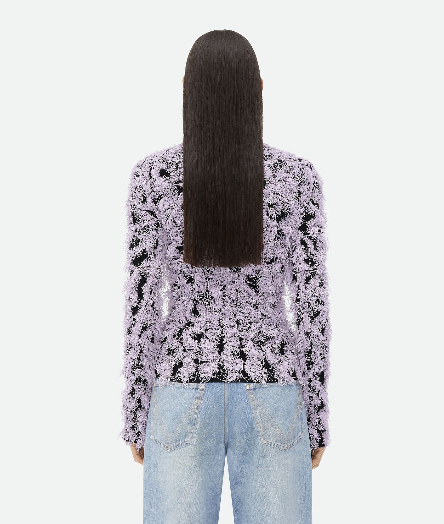 Bottega Veneta o1n1vont0625 Wool Fringed Sweater in Pale Lilac/Black Size XS / US 0-2 / IT 36-38 - 3 Thumbnail
