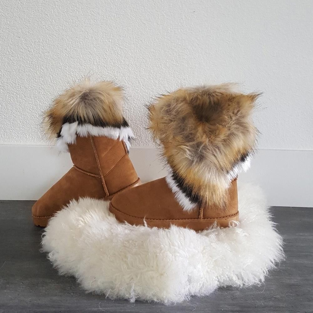 Designer Camel Suede Fur Detailed Winter Boots Size US 7.5 / IT 37.5 - 2 Thumbnail