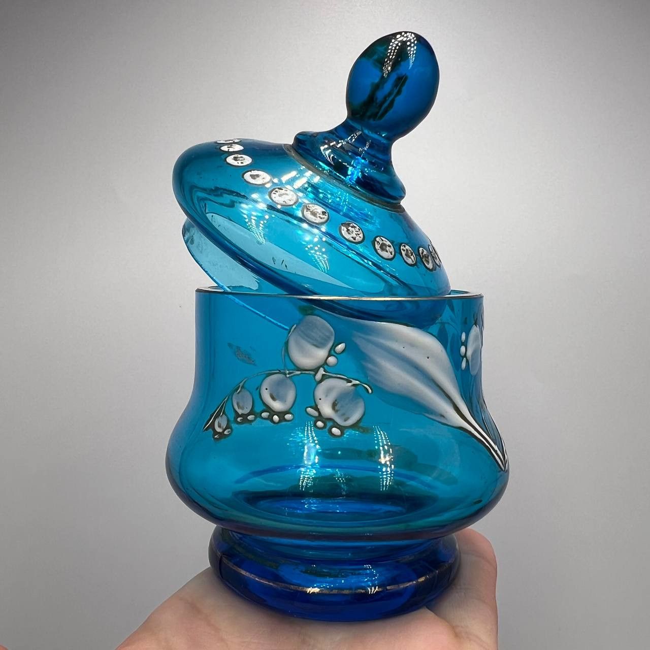 Other 1900 Antique Imperial Turquoise Glas Candy Jar Trinket Box Size ONE SIZE - 1 Thumbnail