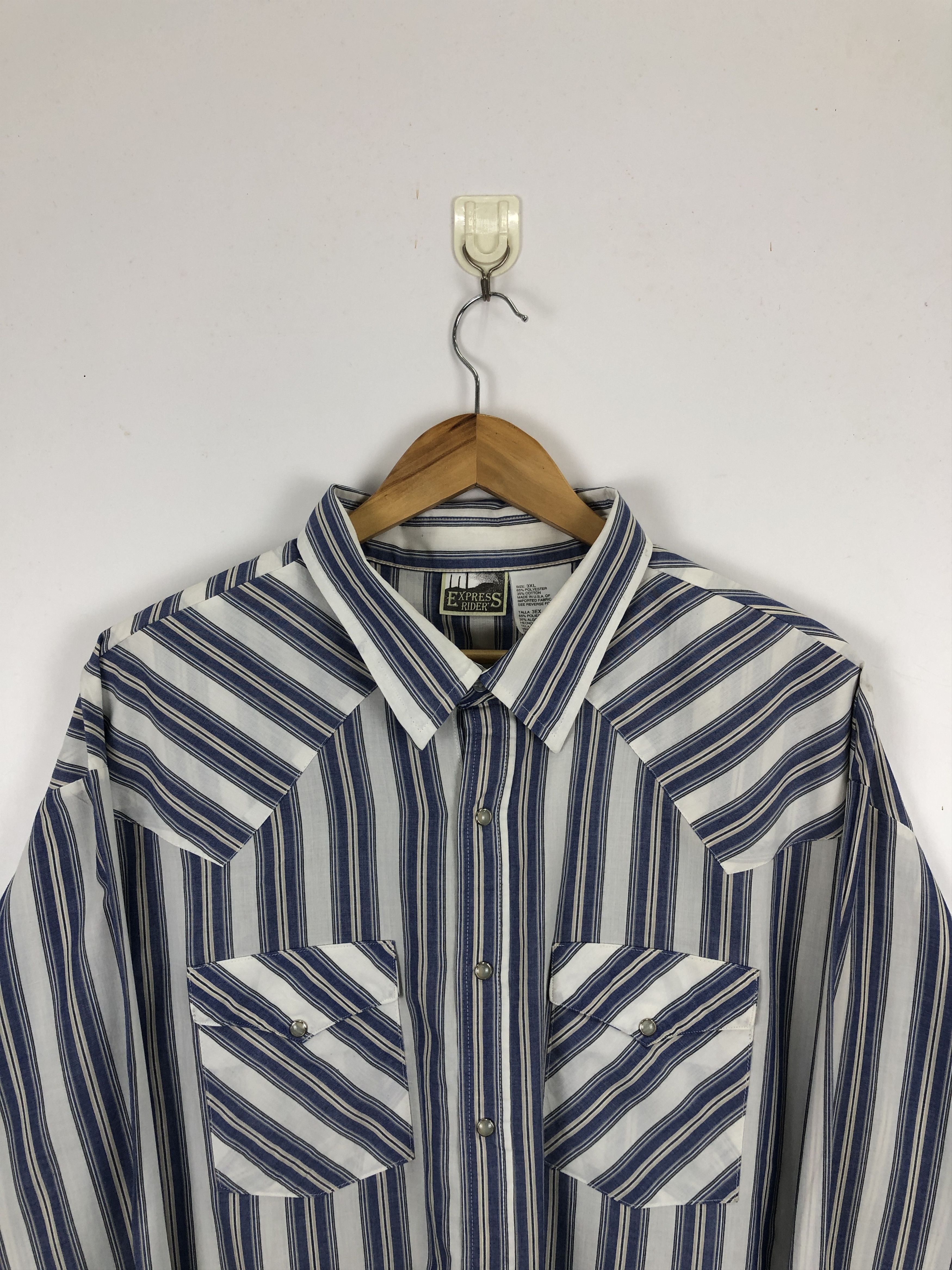 Japanese Brand × Vintage Vintage Japanese Brand Striped Button Up Denim Shirt TA0462 Size US XXL / EU 58 / 5 - 2 Thumbnail